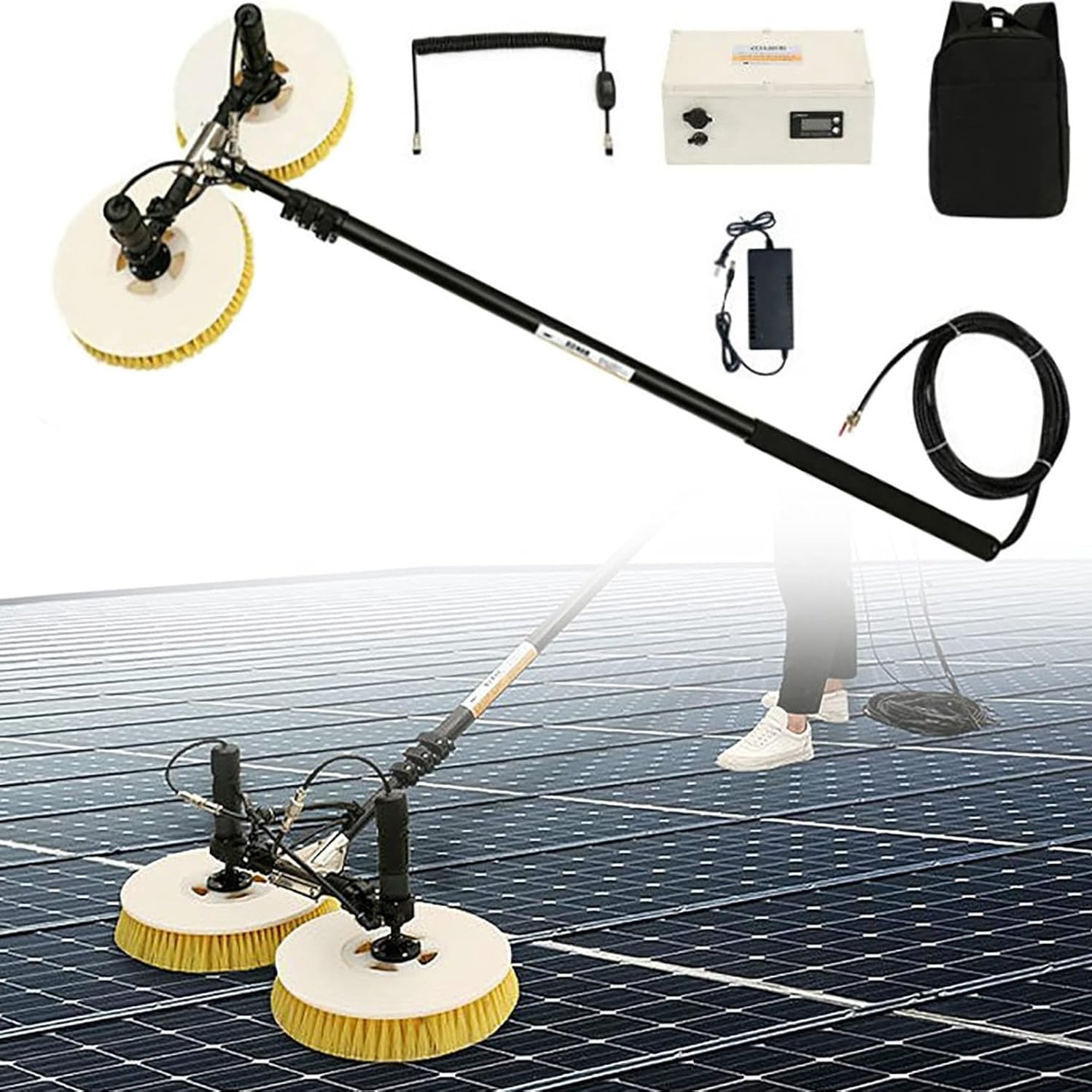 Solar Panel Cleaning Kit, Automatic Rotary Cleaning Brush, Solar Panel Cleaning Brush Head For Cleaning Photovoltaic And Solar Panels And Other Cleaning Activities,7.5M-Mainselectr,7.5M-Mainselectric