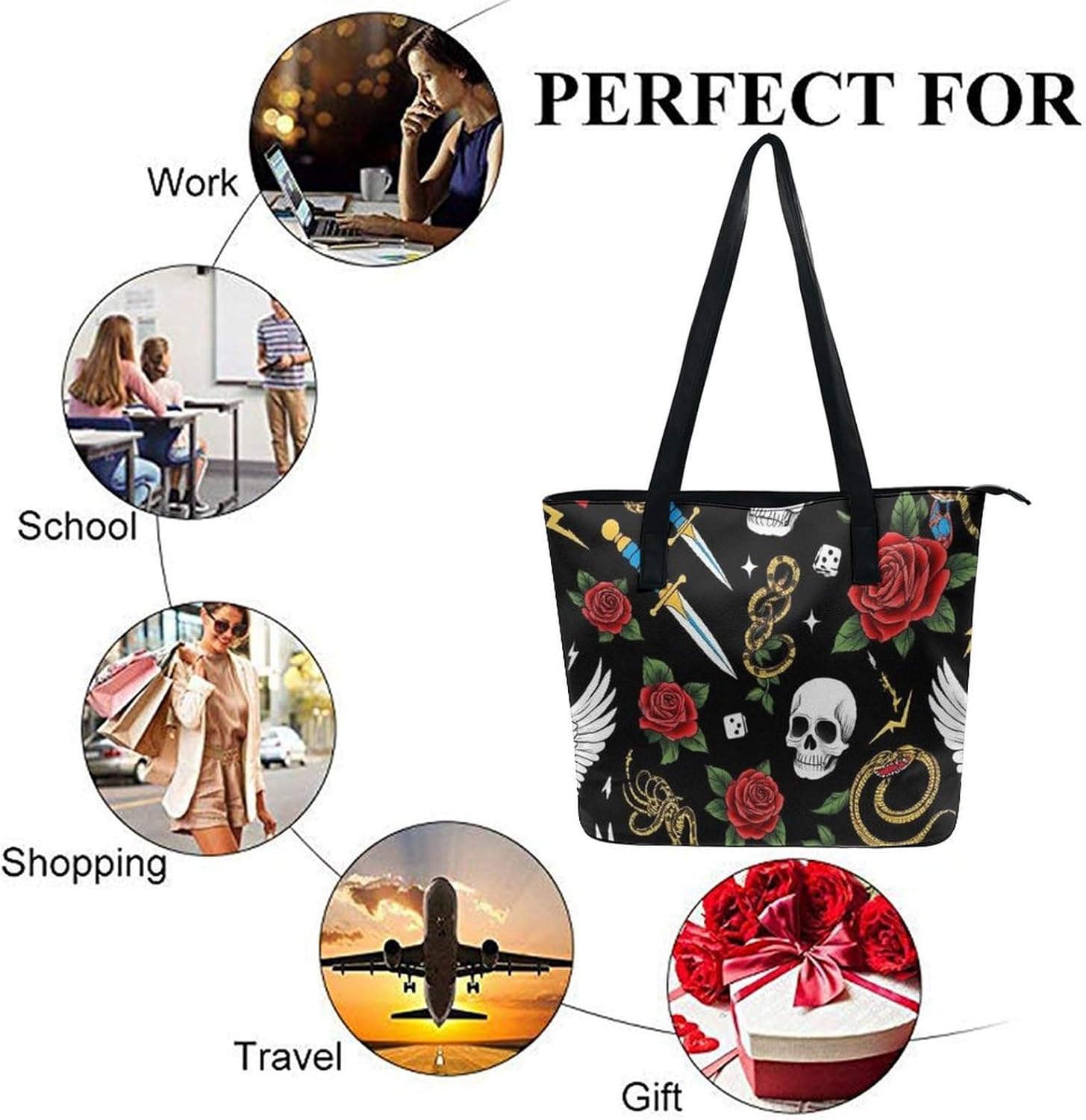 Fashion Handbag With Zipper Large Capacity Satchel Tote Bag Shoulder Bag - Image 6