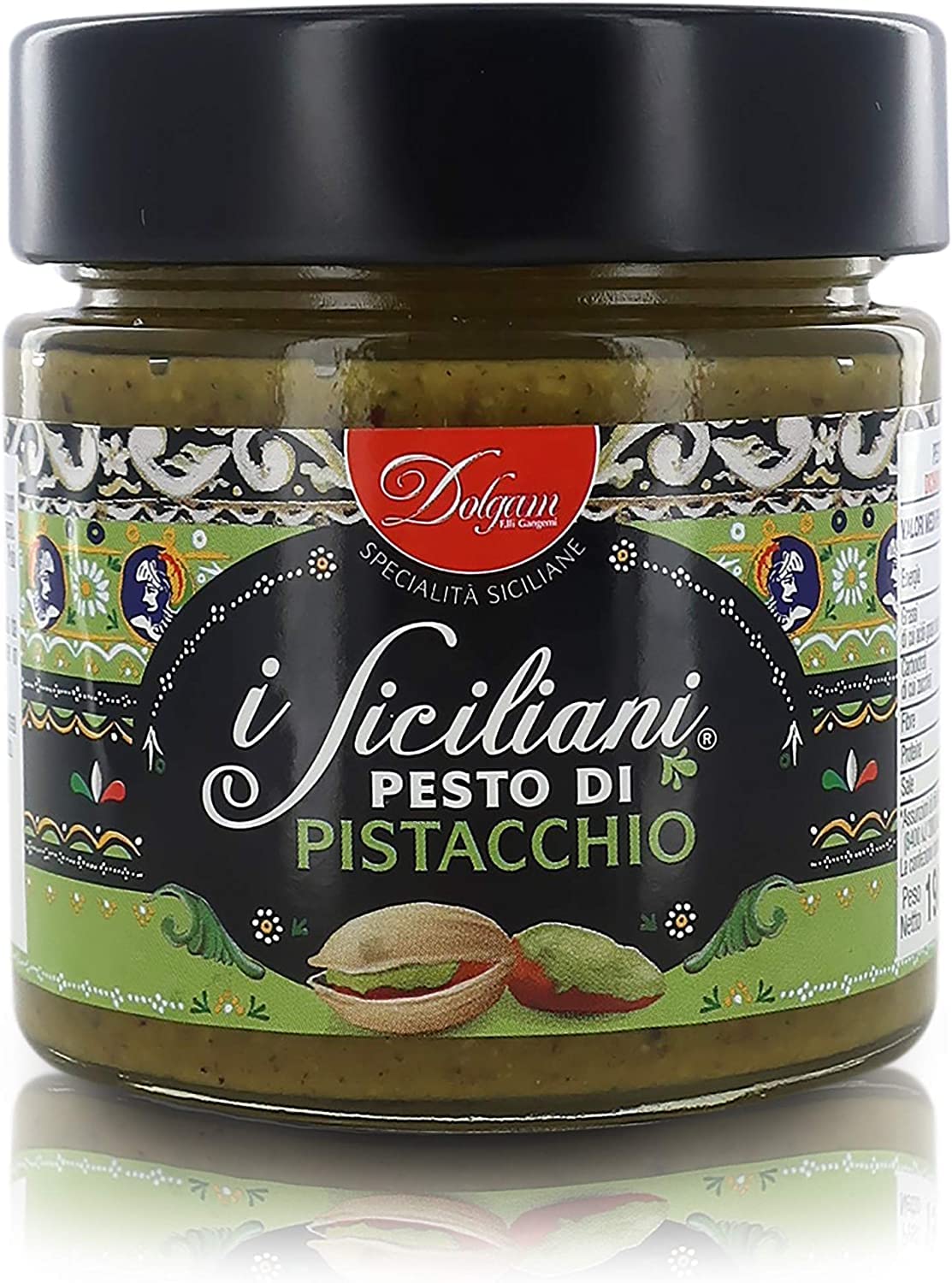 Dolgam Pesto di Pistacchio Lot de 3 sauces de cuisson à pesto à pistache Idéal pour assaisonner les premiers plats 190 g en verre de Sicile avec 65 % pistaches