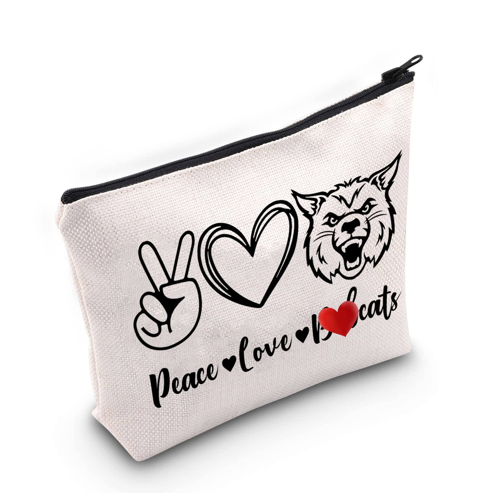 Big Cat Lover Gift Peace Love B-cats Makeup Bag Big Cat Mom Cosmetic Bag Wildcats Fan Gift Big Cat Animal Lover Gift Zipper Travel Bag, Peace Love B-cats White Bag 1.0