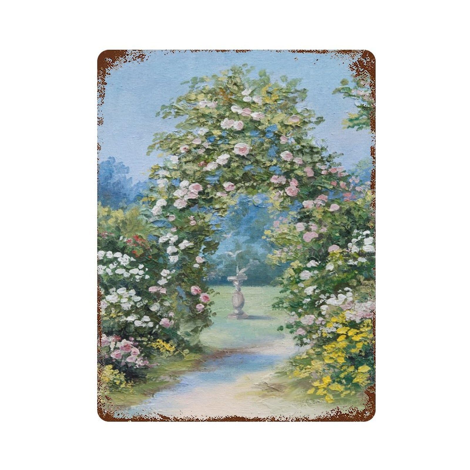 Wildflower Field Aged Metal Wall Plaque 15.7"x11.8", Farmhouse Wall Decor for Patio, Garden Room And Bar Decor