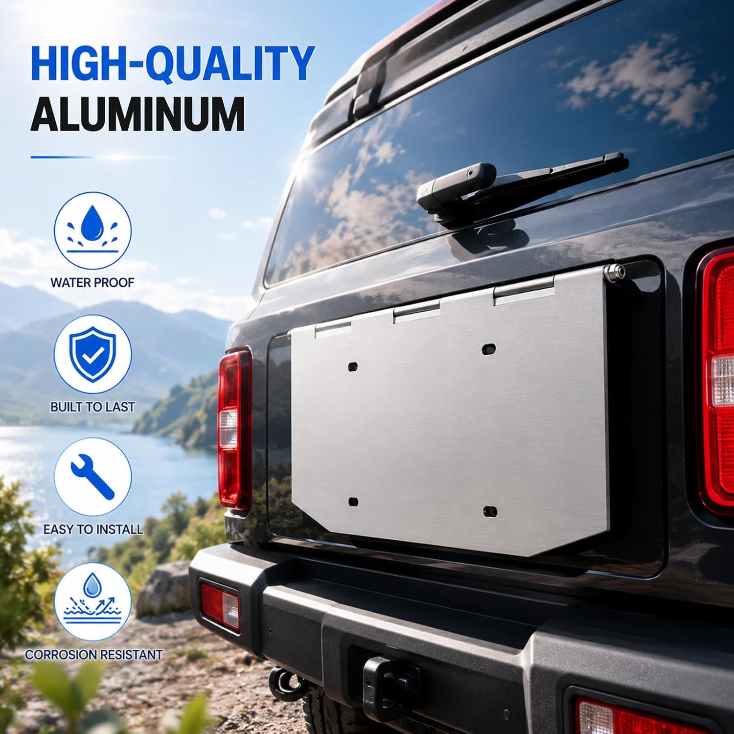 Flip Up License Plate Holder, 0.08 in Aluminum, 15x7.4 in