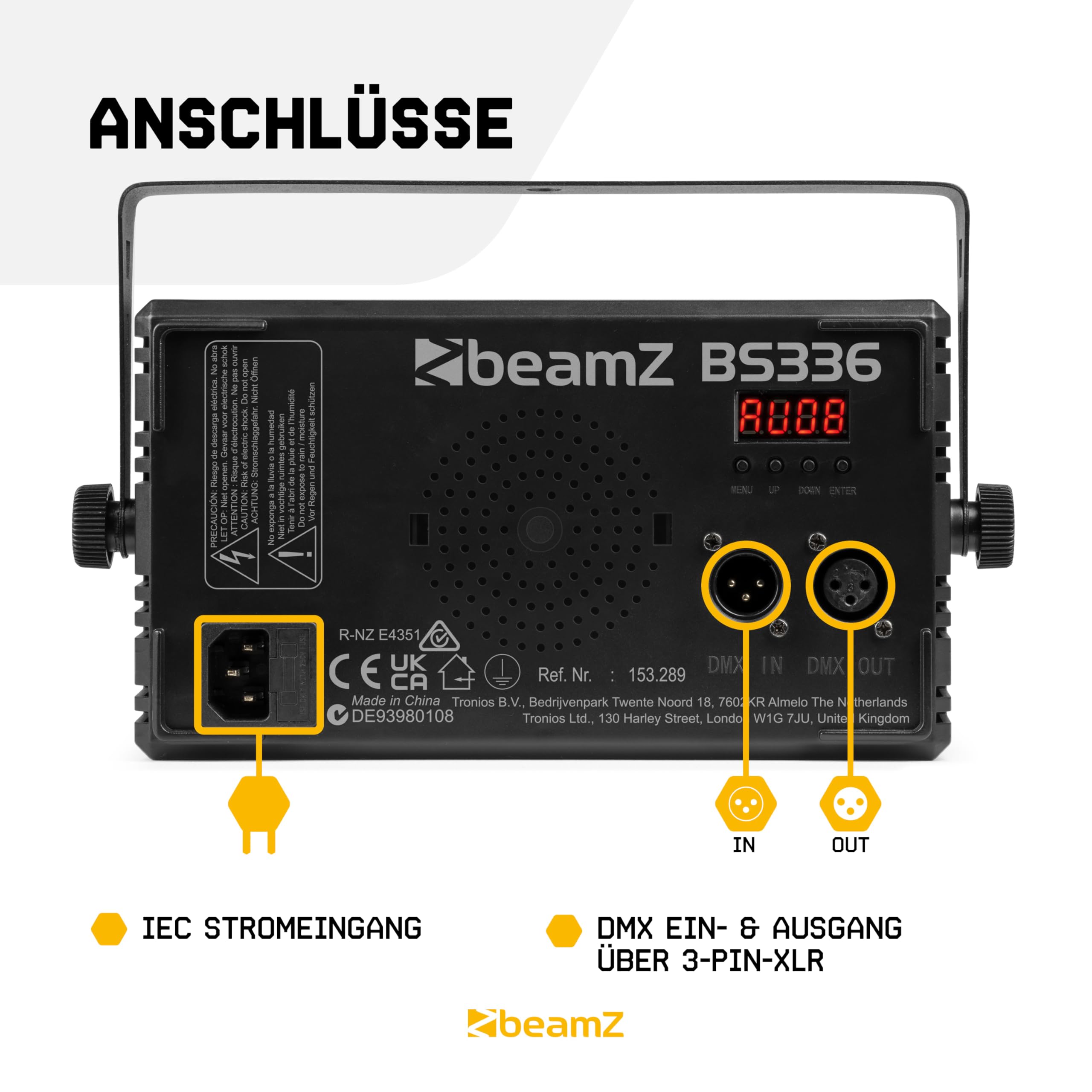 BeamZ BS336 - Stroboskop Blitzer, Blinder Wash Kombi mit RGBW LEDs – 3-in-1 LED Lichteffekt, Fernbedienung, DMX Steuerung, Disco Licht & Party Lichter für Events, Clubs & Partys