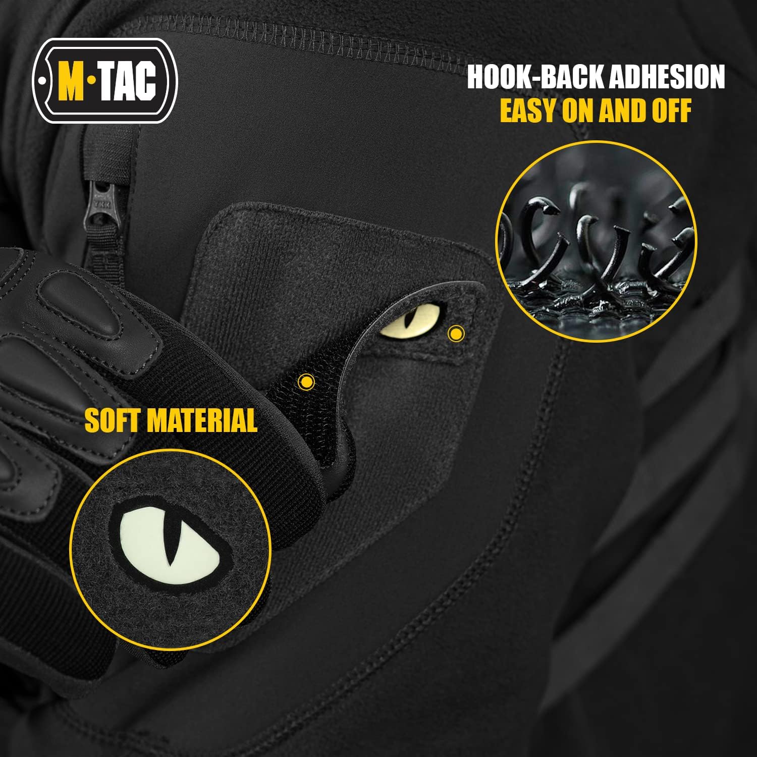 M-Tac Cat Eyes Soft Patch - Tactical Morale Patch for Military Gear - Army Combat Hook and Loop Patches (Black/GID) image 3