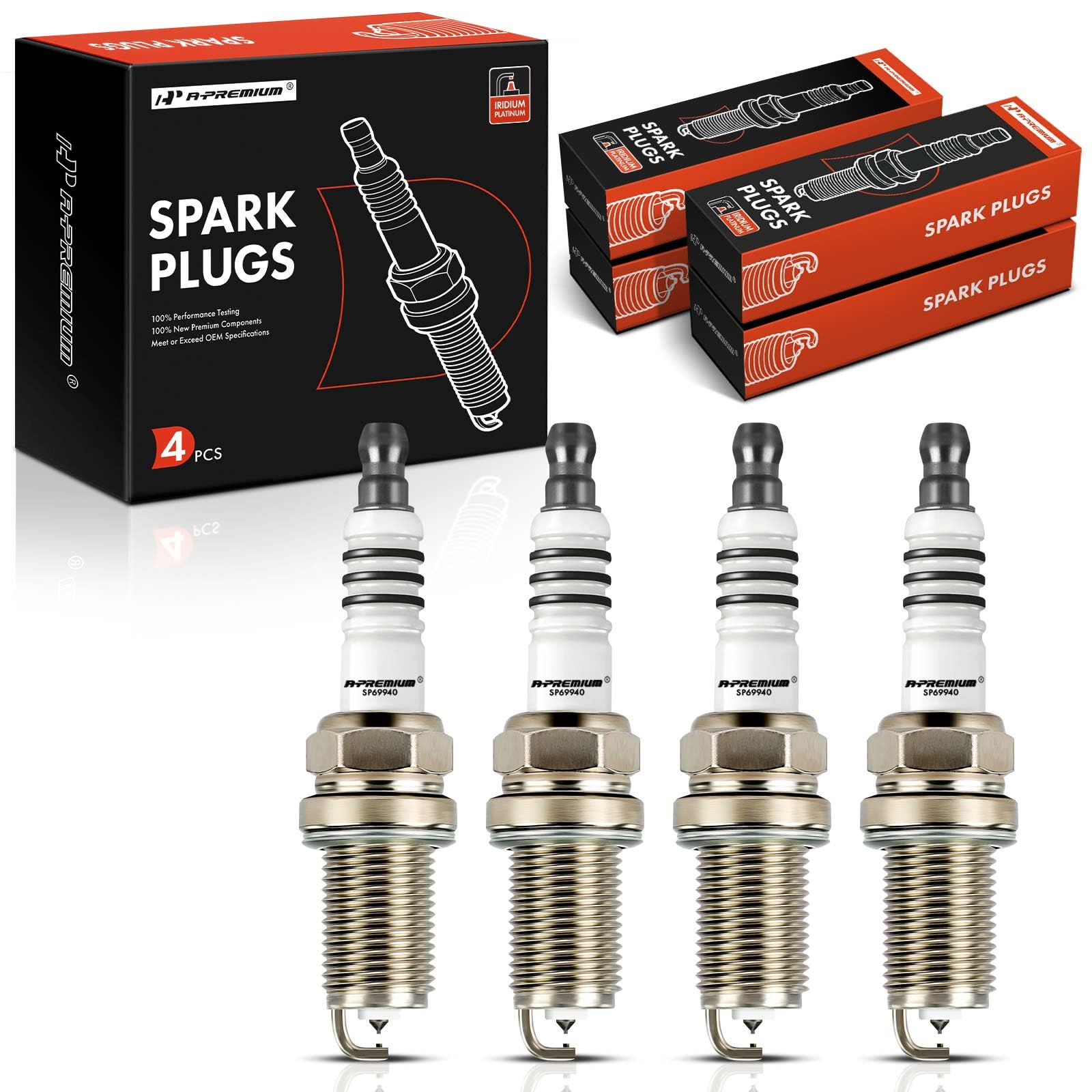 A-Premium Iridium Platinum Spark Plugs Compatible with Honda CR-V CRV 2002-2009, Civic 2002-2005, Accord 2003-2007, Element 2003-2011 & Acura TSX 2004-2008, CSX 2006-2011, 2.0L 2.4L, Pack of 4
