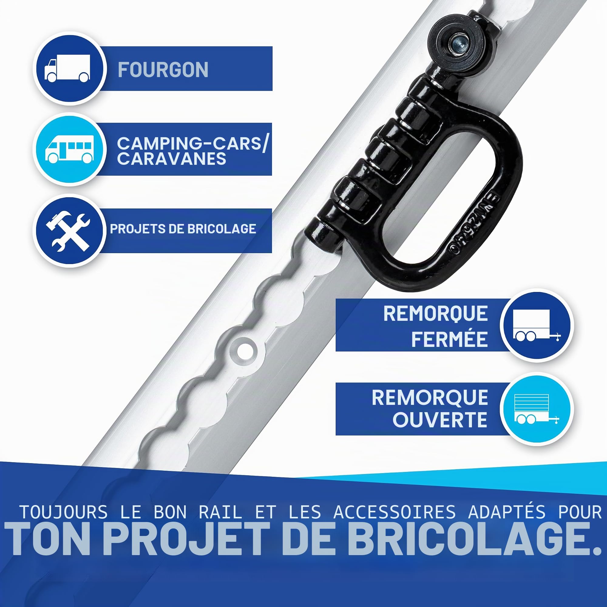 NTG 2 pièces de 2M. Rail Airlin avec 10 pièces de raccords en Aluminium de Forme Semi-Circulaire avec Trous sécurisation du Chargement pour Les camions et Les Camping-Cars Rail d'arrimage 1975mm