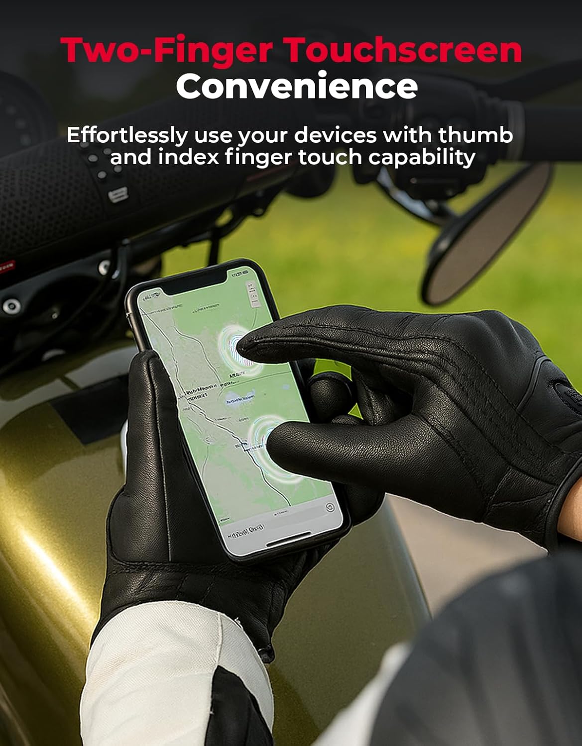 KEMIMOTO Motorcycle Gloves, Leather Motorcycle Riding Gloves for Men and Women, Touchscreen Motorbike Gloves for Motorcross Racing BMX MTB Cycling with Hard Knuckle - Image 3