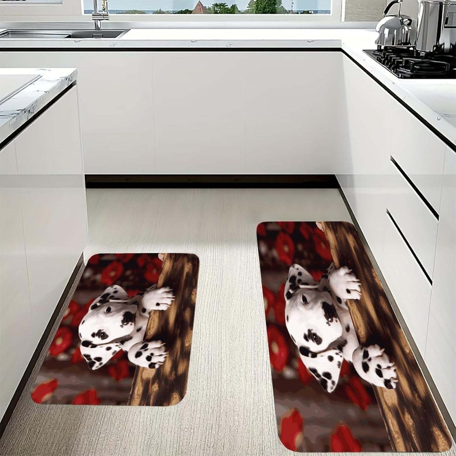 Dalmatian Puppy Kitchen Mats with 2PCS Non-Slip Washable,Kitchen Rug Heavy Duty Durable, Floor Mats for Kitchen,Office,Sink,Laundry