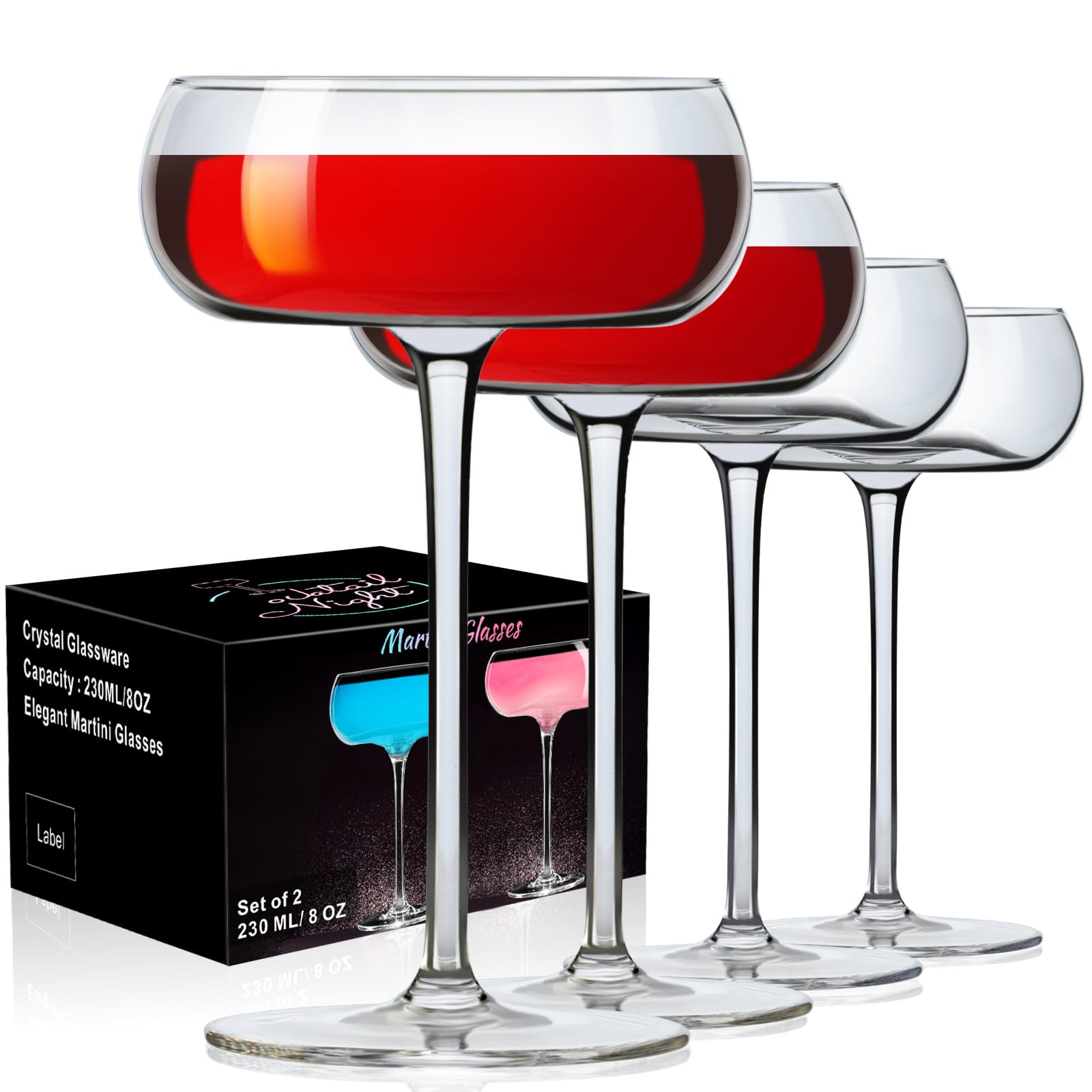 ParaCity Martini Gläser 240 ml, Kristall Cocktailgläser 4er-Set, mundgeblasene Premium-Kristall Champagner Gläser, Sektschalen, perfekt für Cocktails, Martinis, Margaritas, Partys
