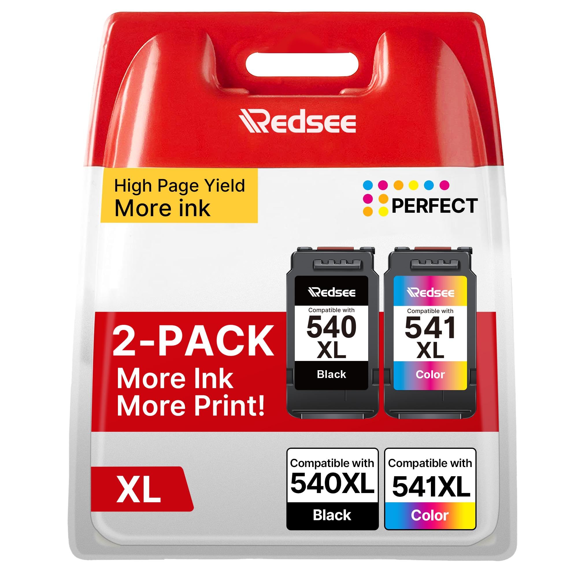 Redsee 540XL 541XL Ink Cartridges Twin Pack Replacement for Canon 540 and 541 Ink Cartridges PG-540XL Black and CL-541XL Colour for Canon Pixma TS5150 TS5151 TS5100 MG3600 MG3650S MG3250 (2 Pack) - 2