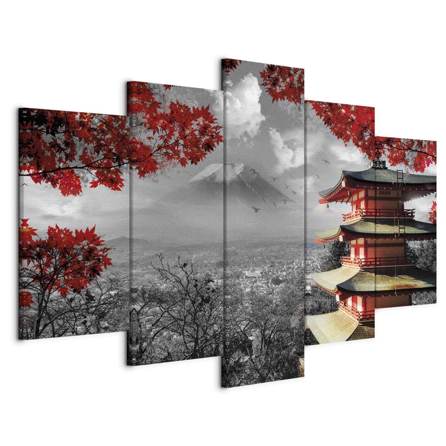 murando - Cuadro en Lienzo Japon Fuji 150x75 cm 5 piezas - Impresión en material tejido no tejido cuadros decoracion salon modernos lienzos decorativos dormitorios -Paisaje c-C-0241-b-m