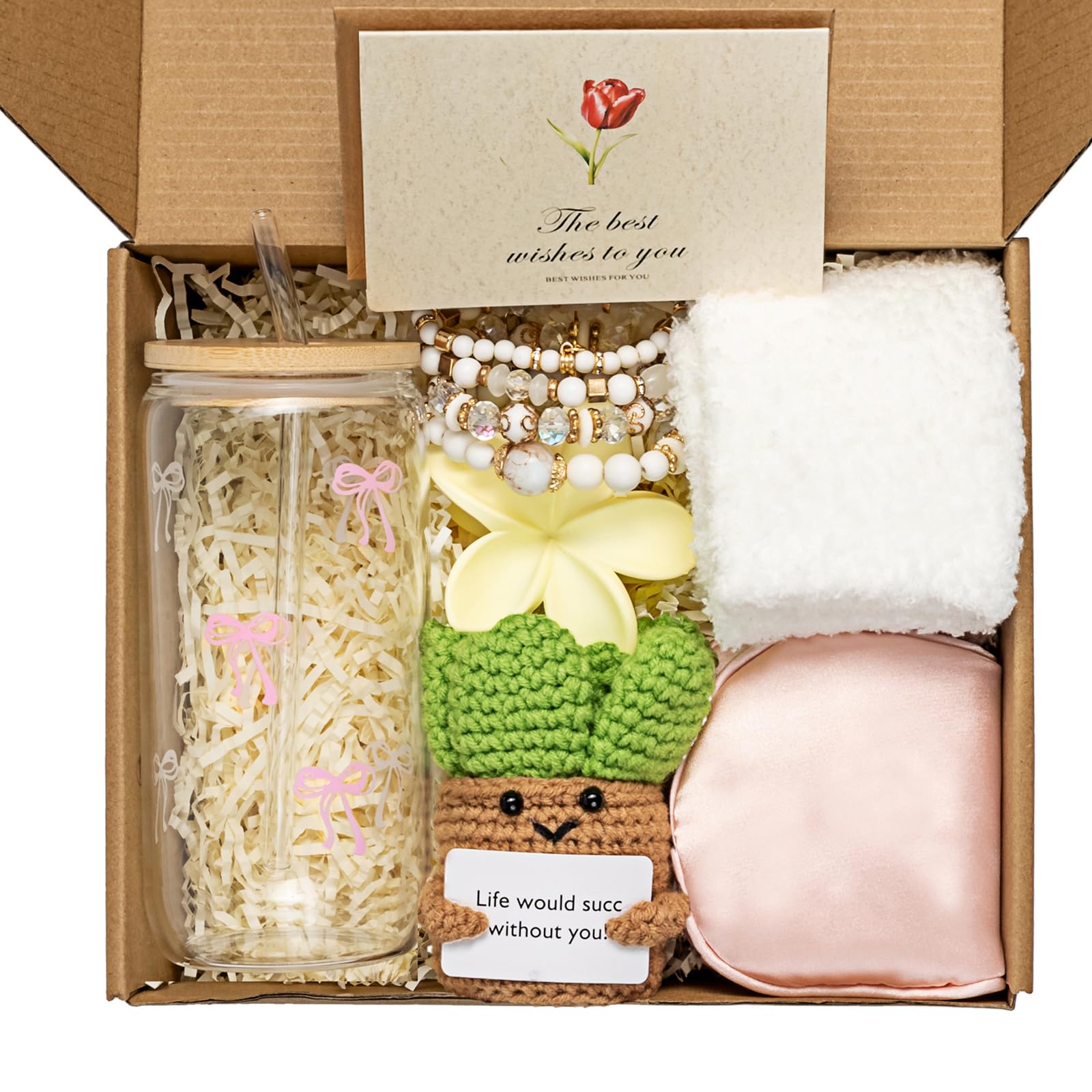 Cesti regalo da donna – 7 pezzi Get Well Soon Care Package con incoraggiamento succulente – Regalo di compleanno per migliore amica, regalo di compleanno per mamma, lei, moglie, sorella