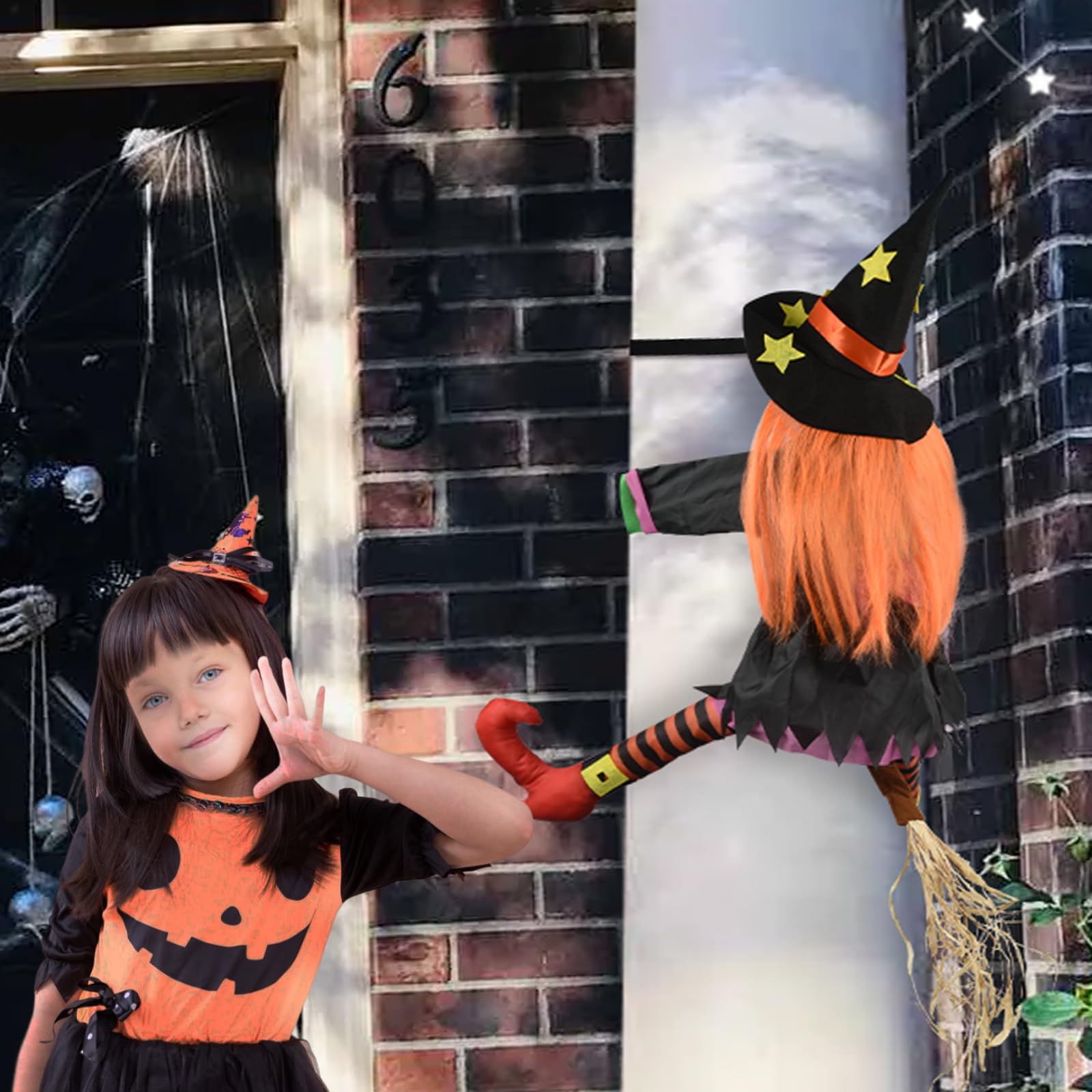SHAVINGFUN Strega che schianta Halloween Decorazione per esterni, streghe che volano schiantate, strega che schiantano sull'albero Halloween, decorazione per la strega volante per cortile, albero