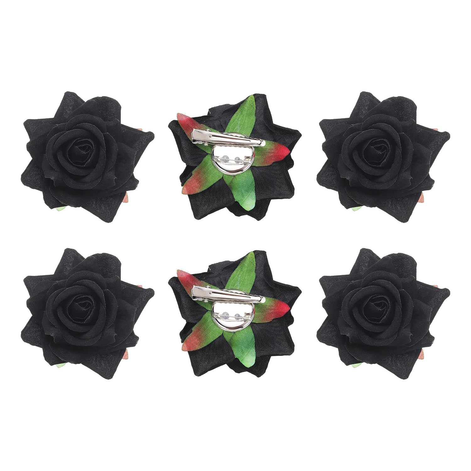 MECCANIXITY 6 Pcs Rose Flower Hair Clips 3 Inch Flower Hair Pins Flower Brooch for Women Hair Accessories Black
