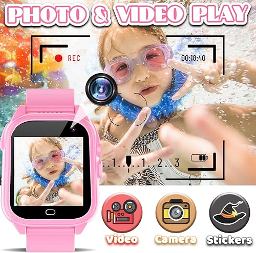 Miniatura 5 de Tywop Reloj inteligente impermeable para niños y niñas de 3 a 12 años, juguetes de aprendizaje con 26 juegos, cámara, video, pantalla táctil,