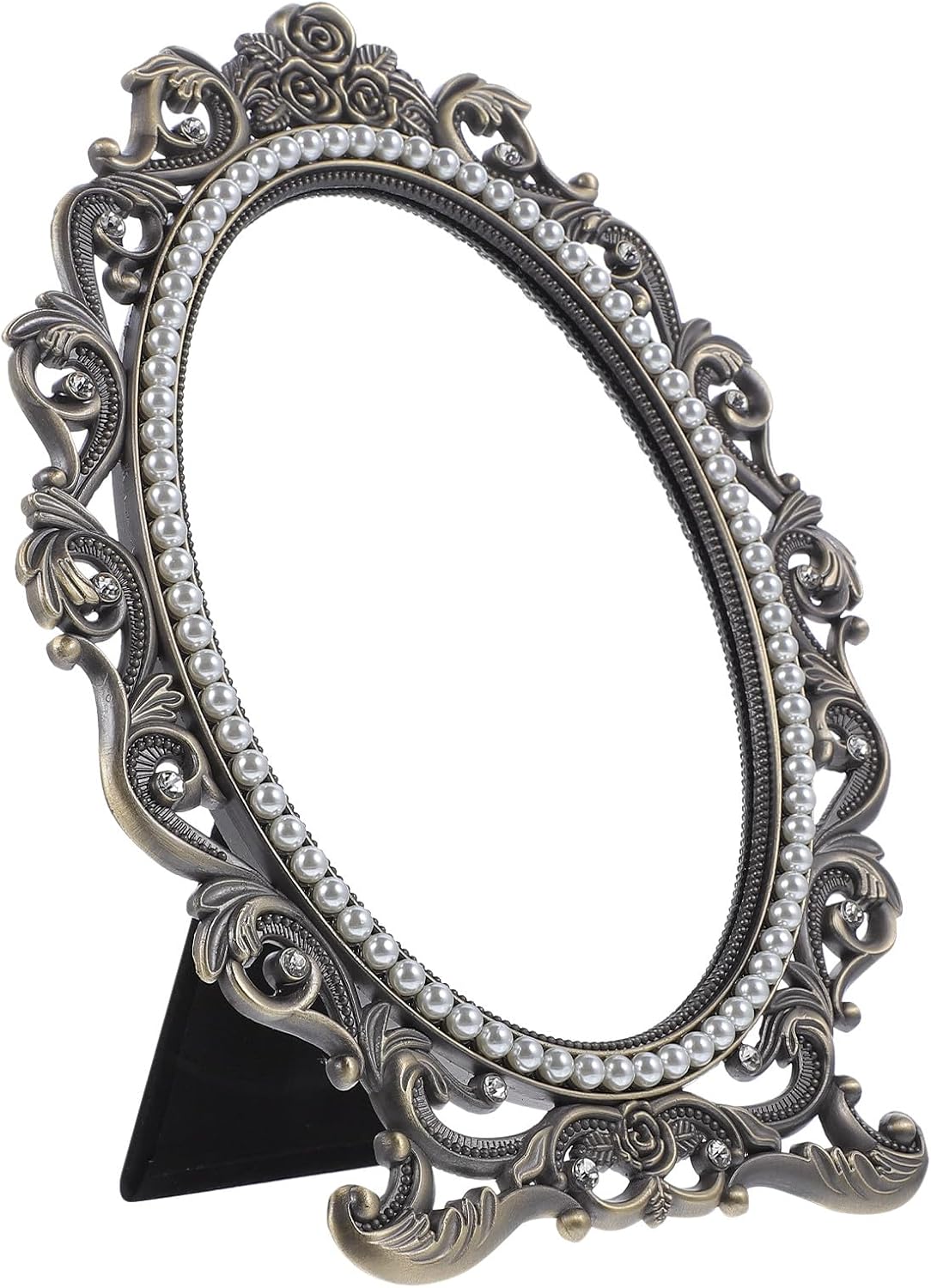 BETOOKY Vintage Pearl Makeup Mirror 7-inch Retro Tabletop Vanity Mirror for Women Dresser with Standing Base for Personal Beauty and Dressing Room Use