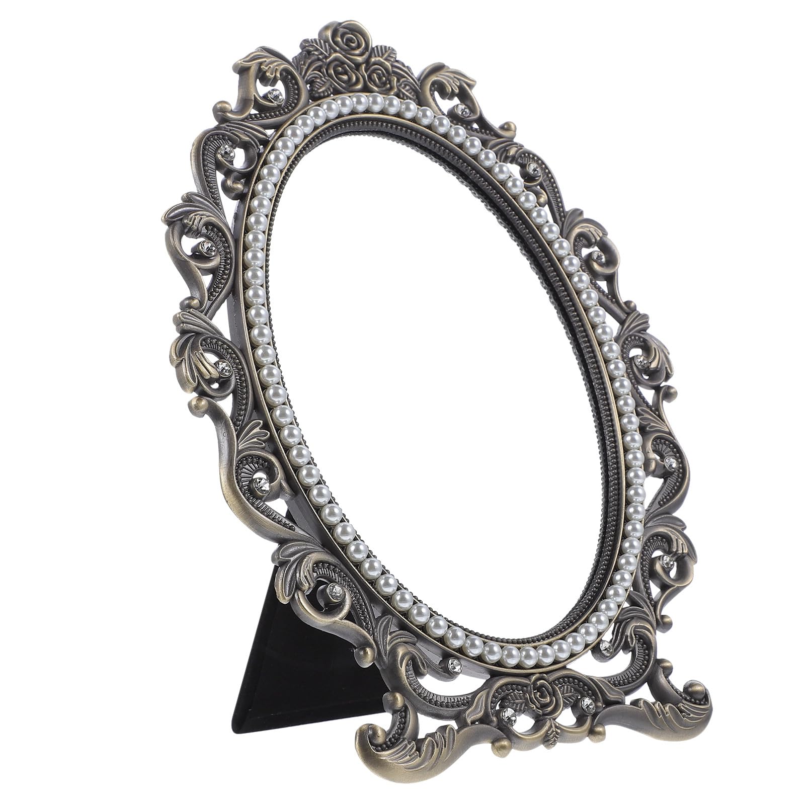 Schminkspiegel mit Stabiler Basis aus Zinklegierung Vintage Eleganter und Hochauflösender Oberfläche im Silbernen Retro Design für Makeup und Rasur