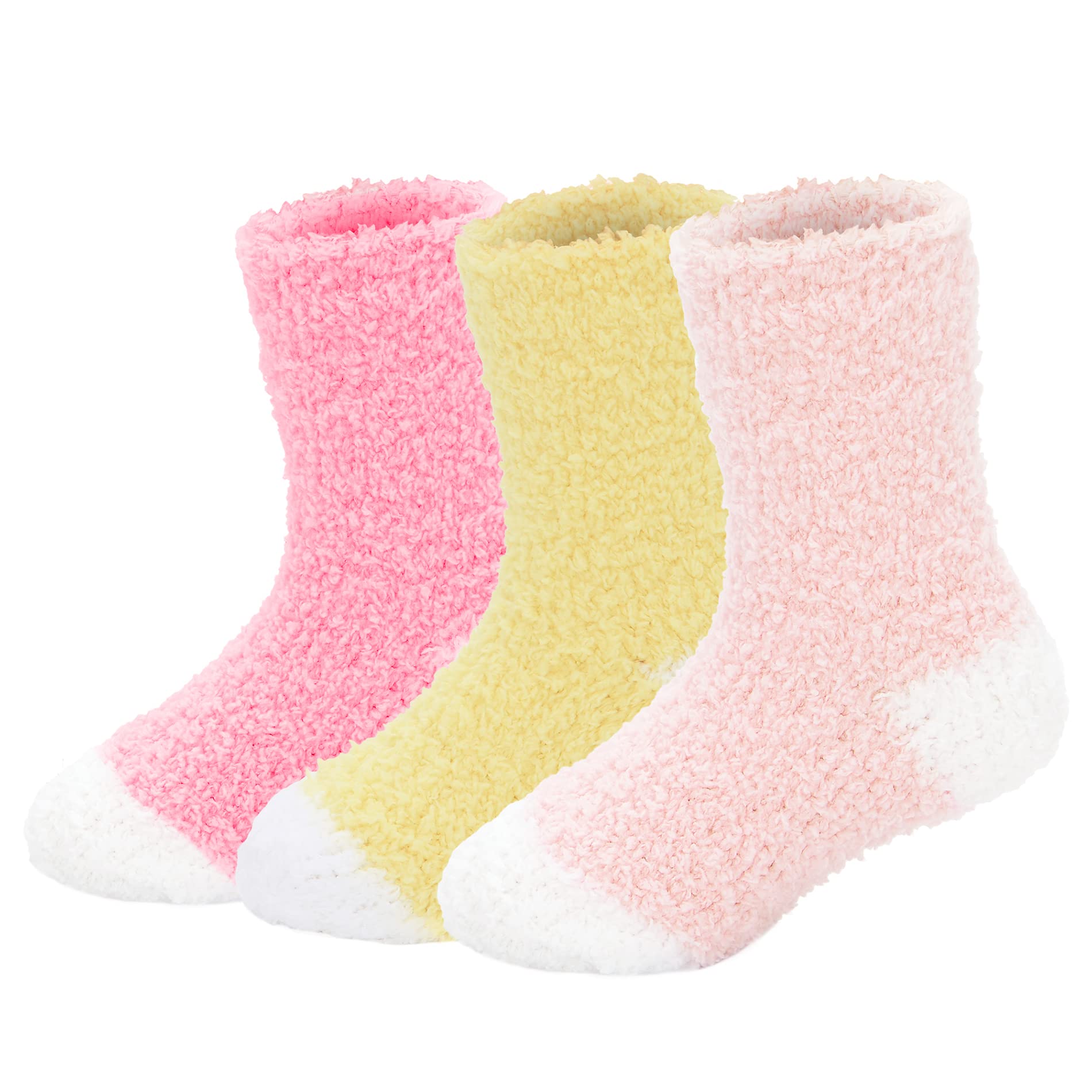 Kids Fuzzy Socks for Toddler Girls Baby Warm Winter Sock Infant Cozy Super Soft Athletic Slipper Socks - 3-6 Years 03 Pack Yellow & Pink & Coral Powder