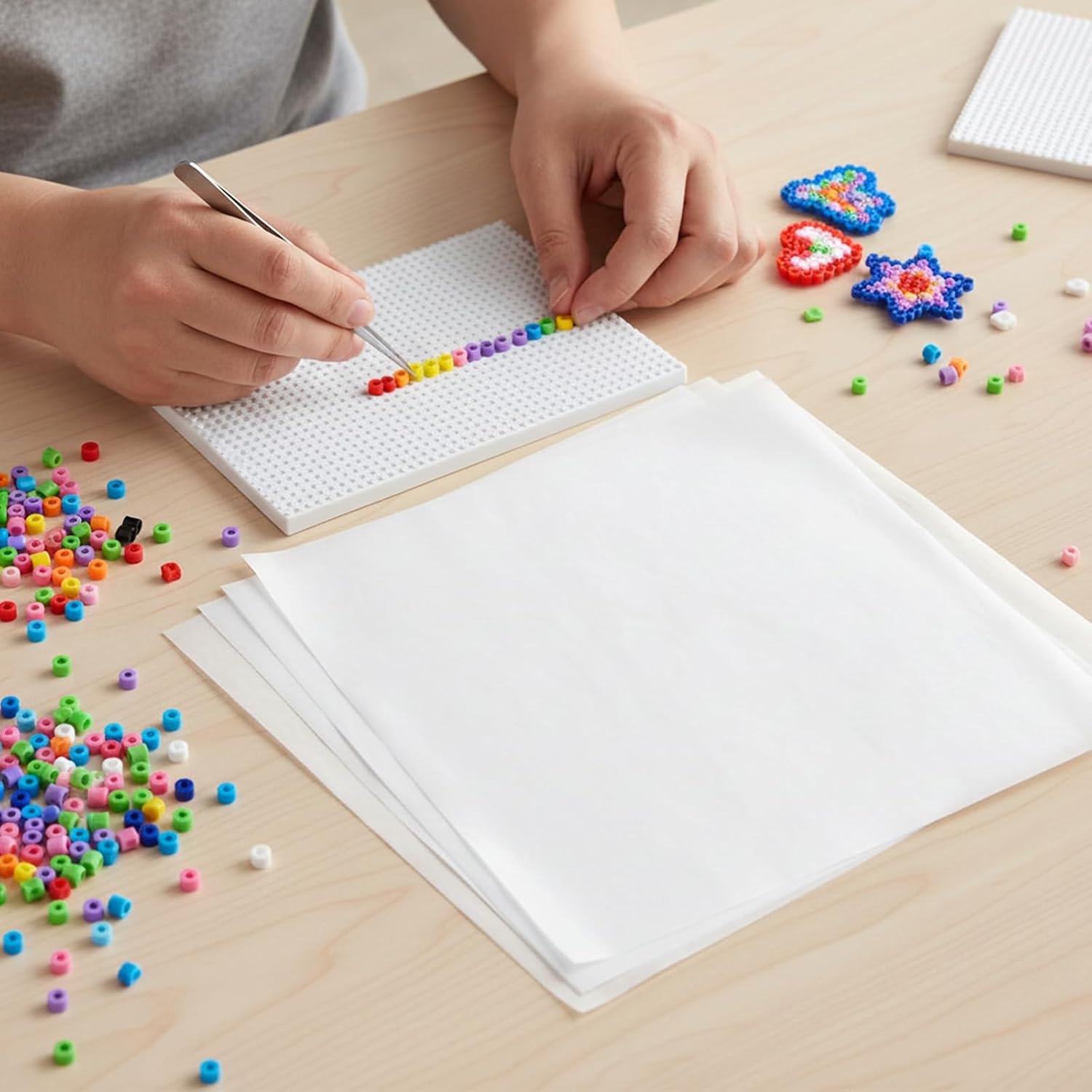 Fuse Beads Ironing Paper 50 Pcs Fuse Bead Iron Paper Square Clear Plastic Ironing Papers for Bean Craft (7.87x7.87 in)