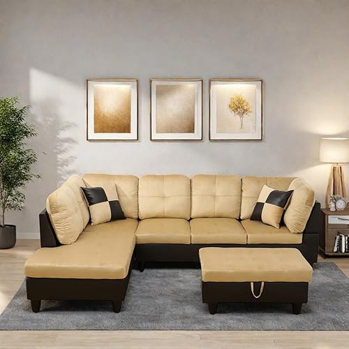 Miniatura 4 de Juegos de muebles modernos para sala de estar con almohadas, sofás modulares seccionales con diván, sofá en forma de L de 4 plazas con otomana de