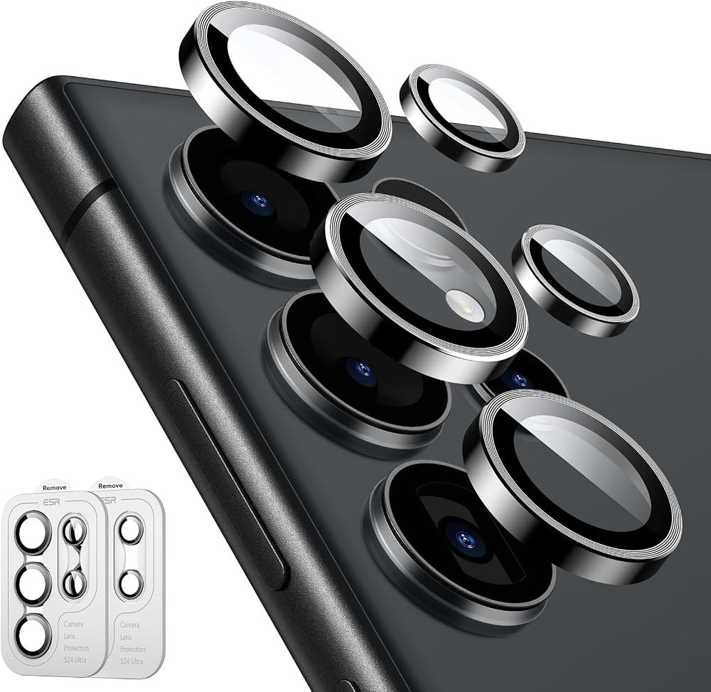 para Samsung Galaxy S24 Ultra Protector de Lente de Cámara, 1 Paquete, Negro | Cubierta de cámara individual, vidrio templado 9H, claridad de cámara original, resistente a rayones, compatible con estuches