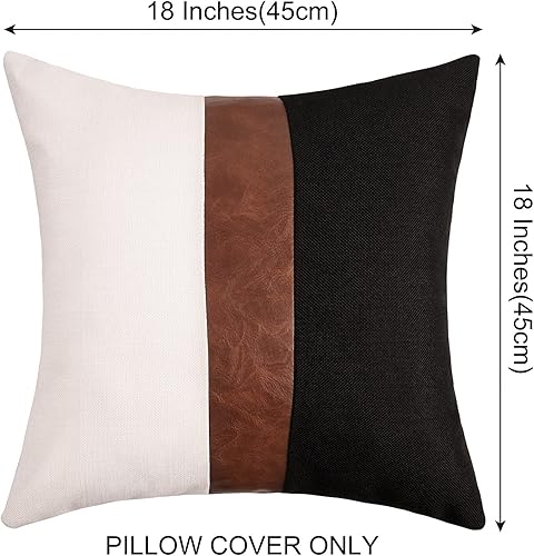 Miniatura 5 de Merrycolor Paquete de 2 fundas de almohada cuadradas de lino negro grueso y marrón con diseño de rayas de imitación de lino negro y marrón, funda de