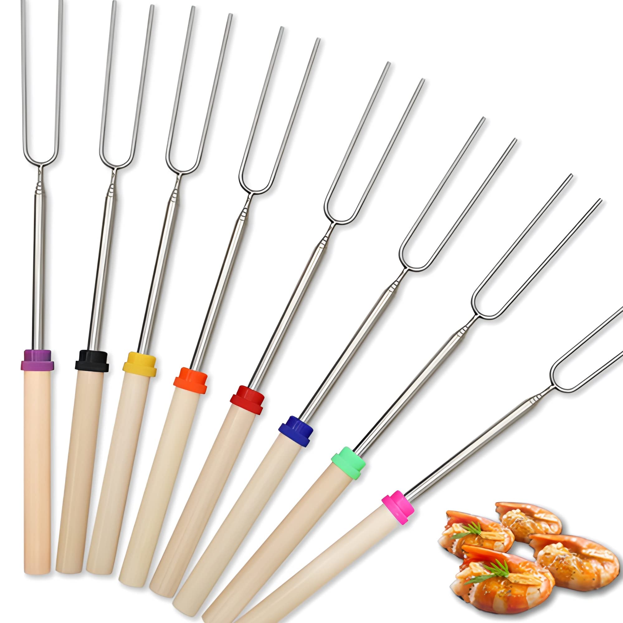 Beauenty 8-pack Marshmallow Roasting Sticks Smores Stick For Fire Pit,Hot Dog Camping Accessories Campfire Marshmellow 32 Inch Telescoping Long Fork With Portable Bag,Indoor Outdoor BBQ Tools