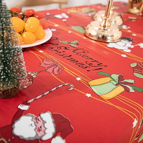 Miniatura 7 de Mantel desechable de vinilo de Halloween con reverso de franela, mantel impermeable (Papá Noel y muñeco de nieve, 60 x 84 pulgadas (6-8 asientos))