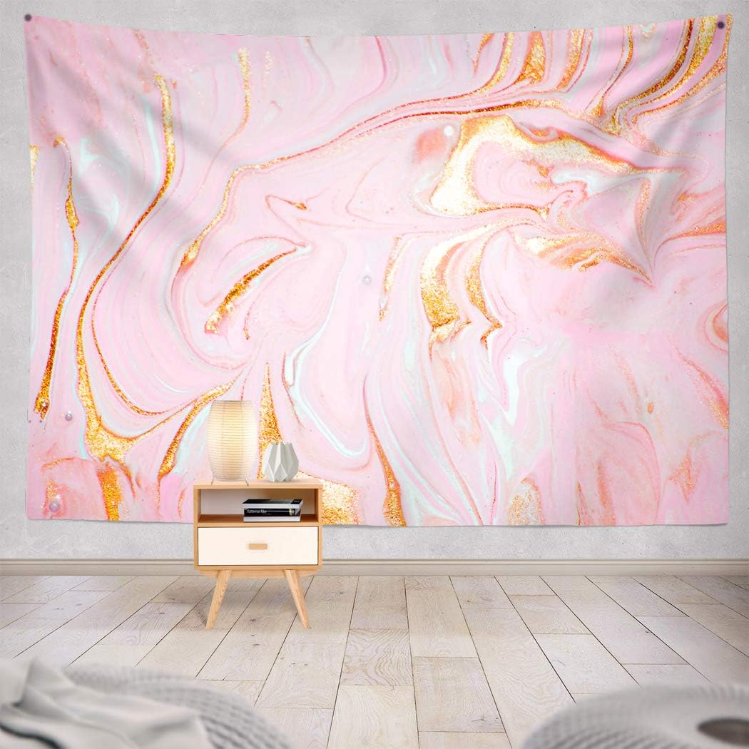 Soopat Tapestry Polyester Fabric Fantasy Marble Gold Pastel Watercolor Ink Glitter Galaxy Liquid Flow Golden Wall Hanging Tapestry Decorations for Bedroom Living Room Dorm 60X50 inch