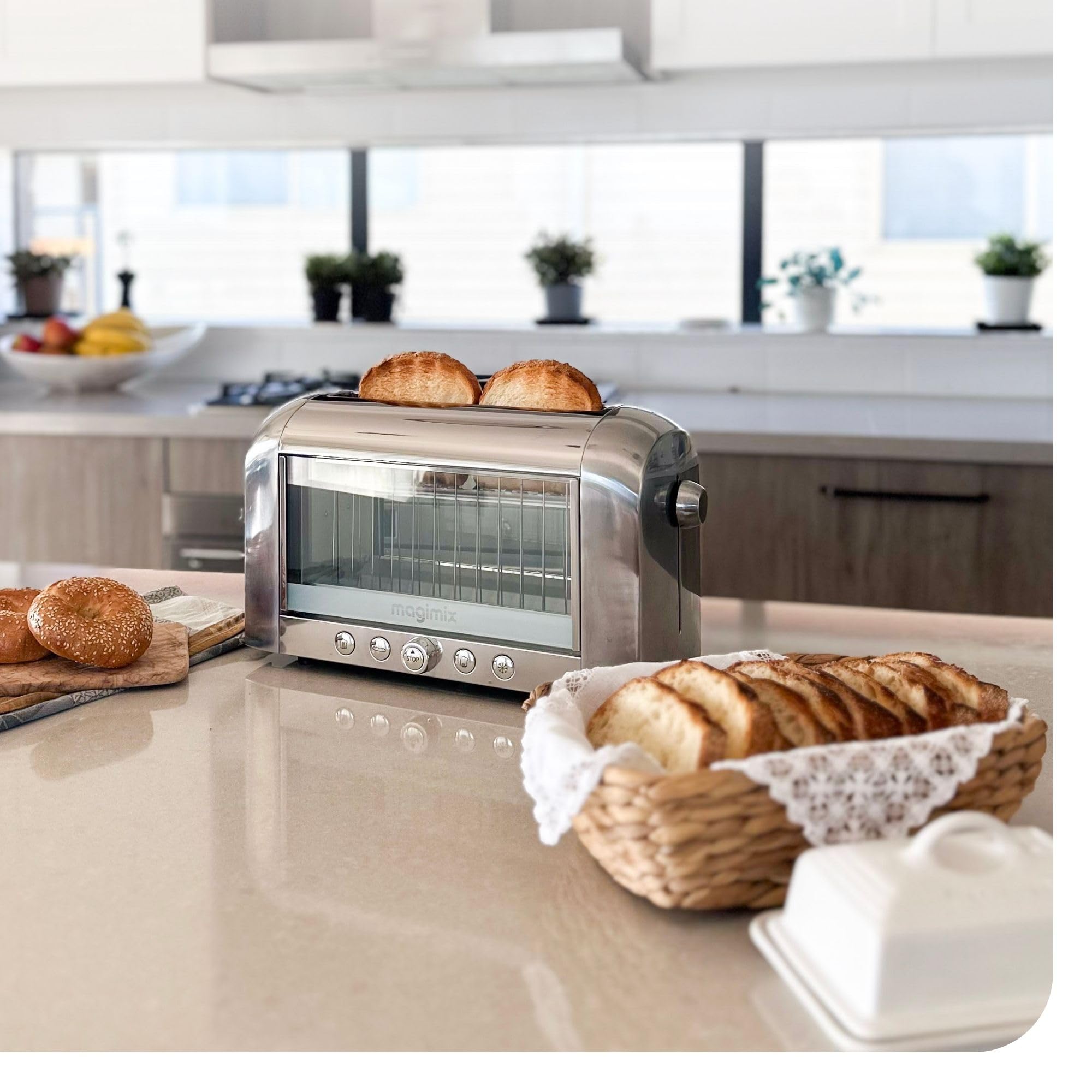 magimix Tostapane - Vision - Toaster con Finestra Panoramica in Vetro, 1450 W, Fessura XL, 4 Funzioni Automatiche, Resistenze al Quarzo Infrarosso, 8 Livelli di Doratura, Nero