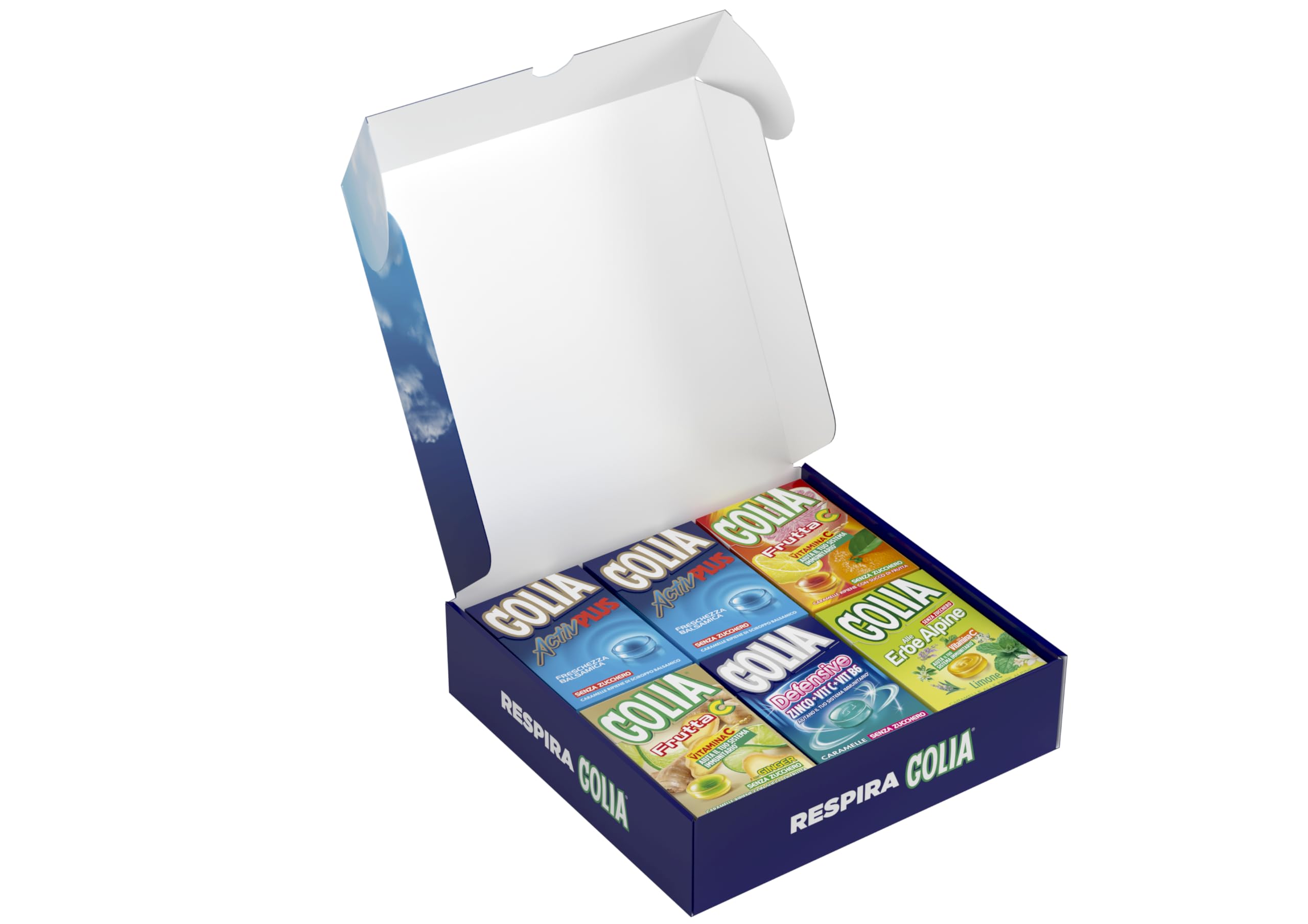 Golia Winter Box, Confezione Speciale da 12 Astucci Misti di Caramelle Dure, Gusto Menta, Frutta C, Defensive, Erbe Alpine, Senza Zucchero e Glutine, Fonte di Vitamine e Zinco, Ideale come Regalo