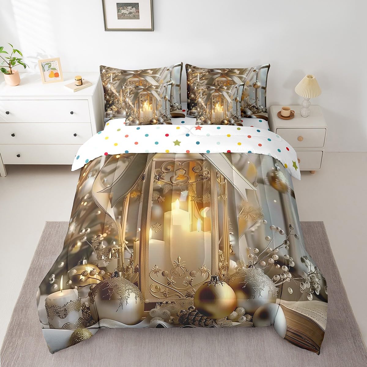 7 Piece Merry Christmas Bed in a Bag Queen for Boys & Girls Kids Decorations Bedding Set Nightmare Before Christmas Comforter Set with Sheets & Winter