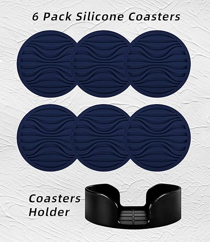 Miniatura 4 de 6 posavasos ondulados para bebidas, posavasos de silicona con soporte, patrón acanalado de estilo ondulado, posavasos resistentes al calor para mesa
