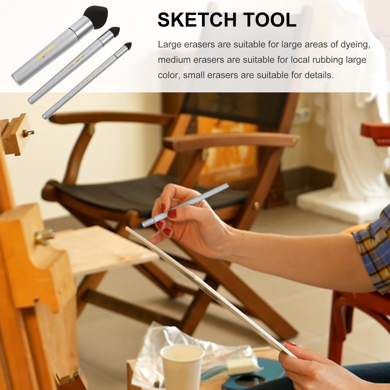 Wakauto 3pcs Sketch Rubbing Sponge Pen,Washable Blending Sponge Brush Drawing for School Student Artist Highlight Shadow Detail Correcting Tool