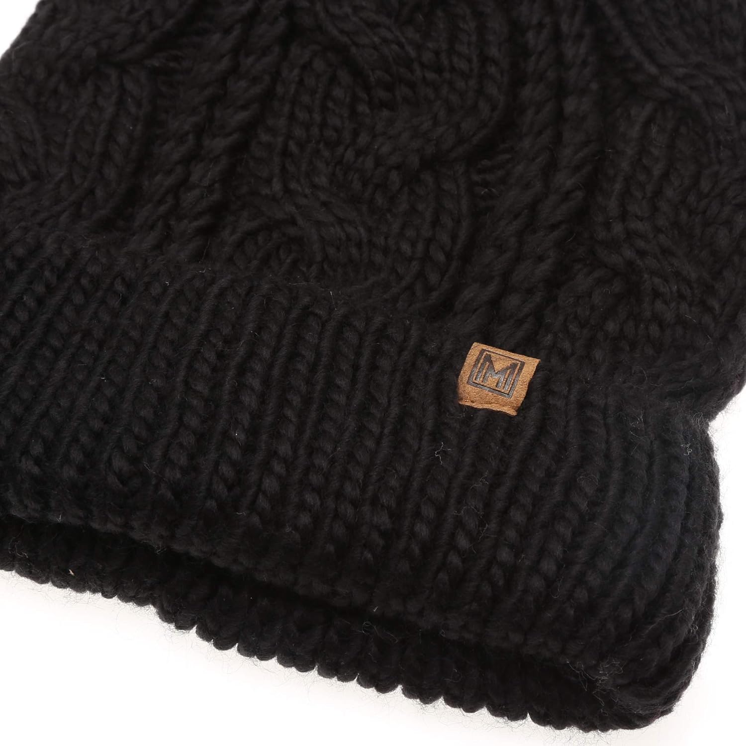 MIRMARU Kids Youth Boys & Girls Ages 7-12 Winter Thick Stretchy Cable Knitted Pom Pom Beanie Hat (FauxPom, Black): Clothing, Shoes & Jewelry