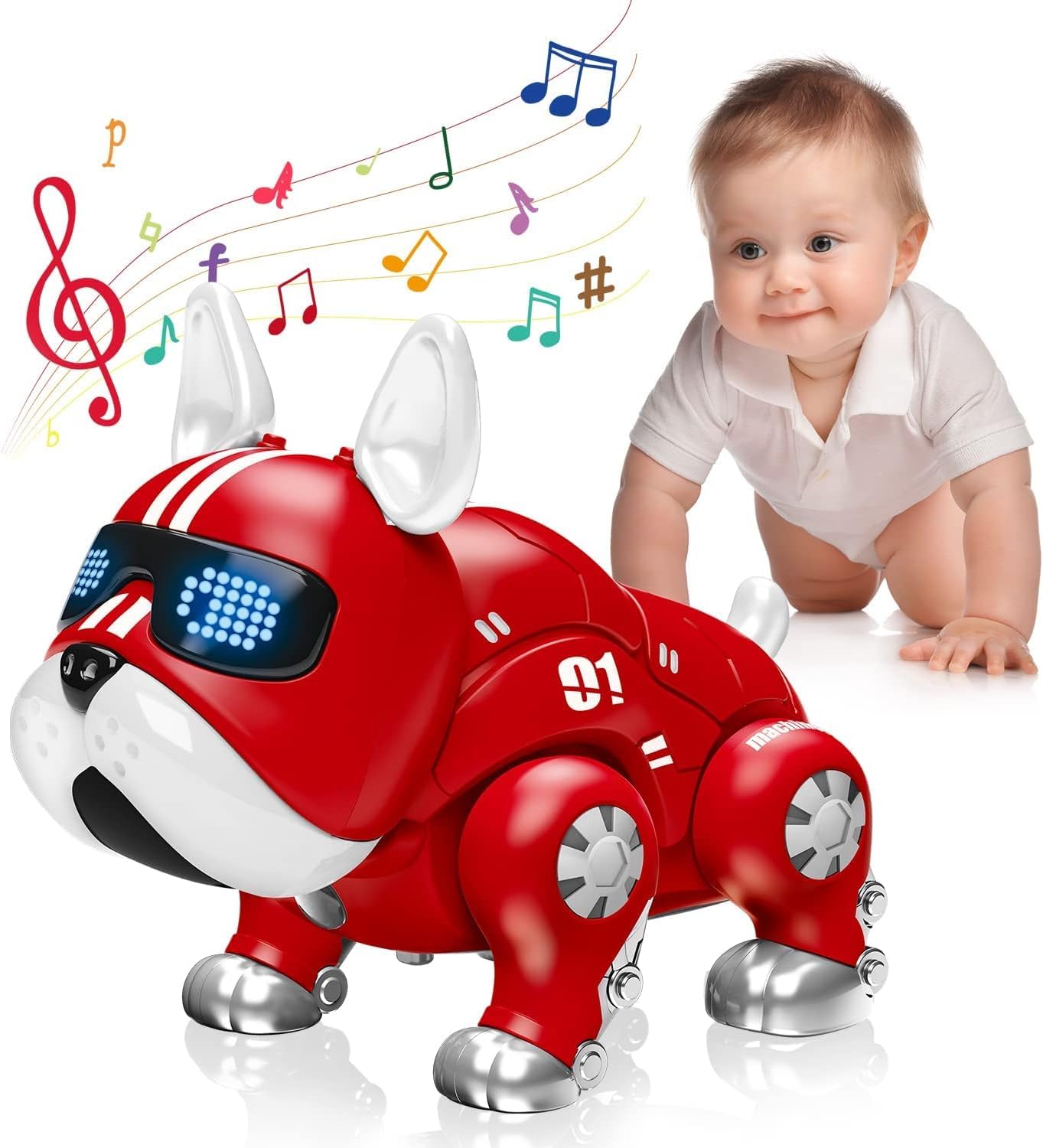Intelligent Smart Animals Walking Dancing Music Shining Light Robot Dog Pet Toy (Robot Dog_Red)