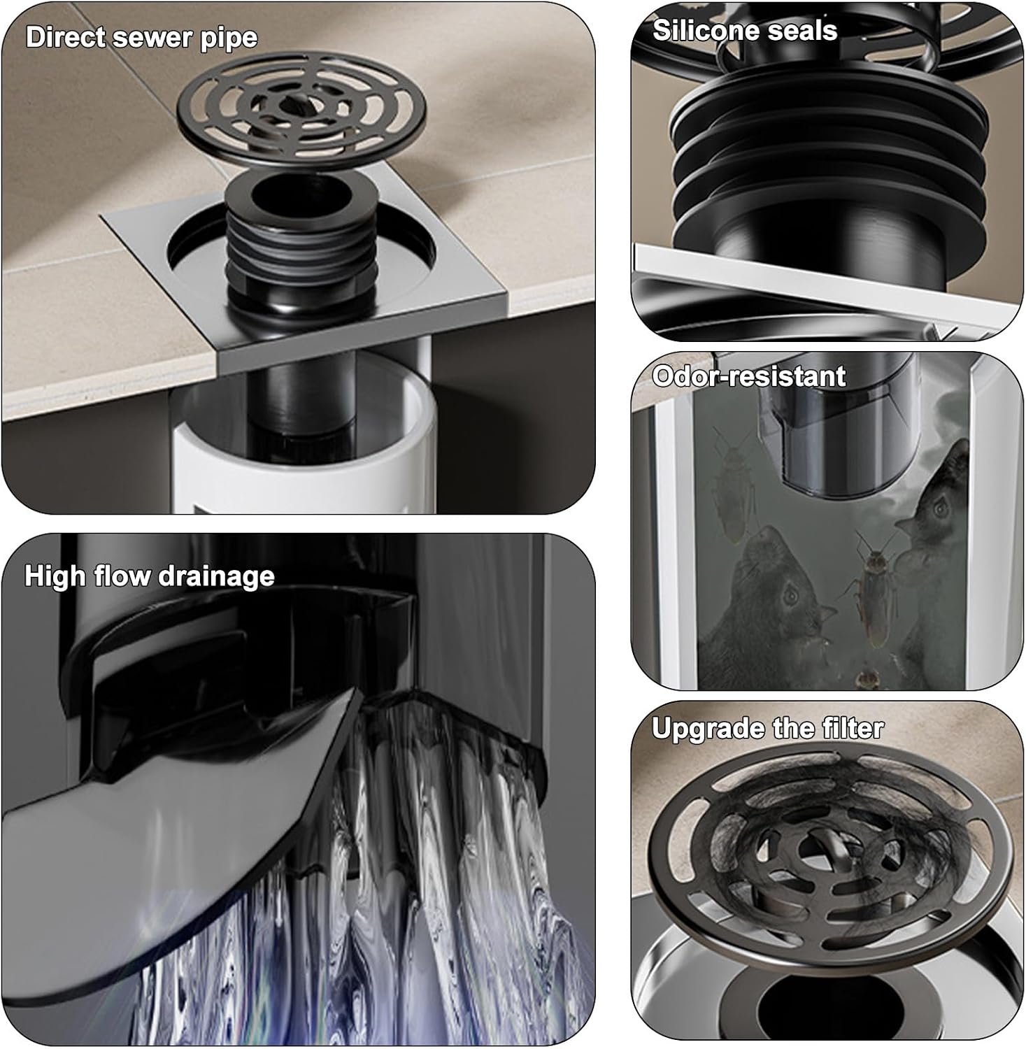 Shower Drain Floor Drain Backflow Preventer - Magnetic Closure Valve Variable Diameter Gasket 304 Stainless Steel Odor-Resistant Shower Drain Plug，for 1.77''-3.5''ID Pipes