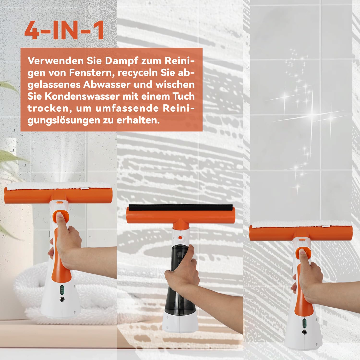 Nettoyeur de vitres sans fil rechargeable 3 en 1 avec raclette à vitres, fonction d'aspiration et pulvérisation, convient pour les fenêtres, les carreaux, les miroirs et les nettoyeurs de