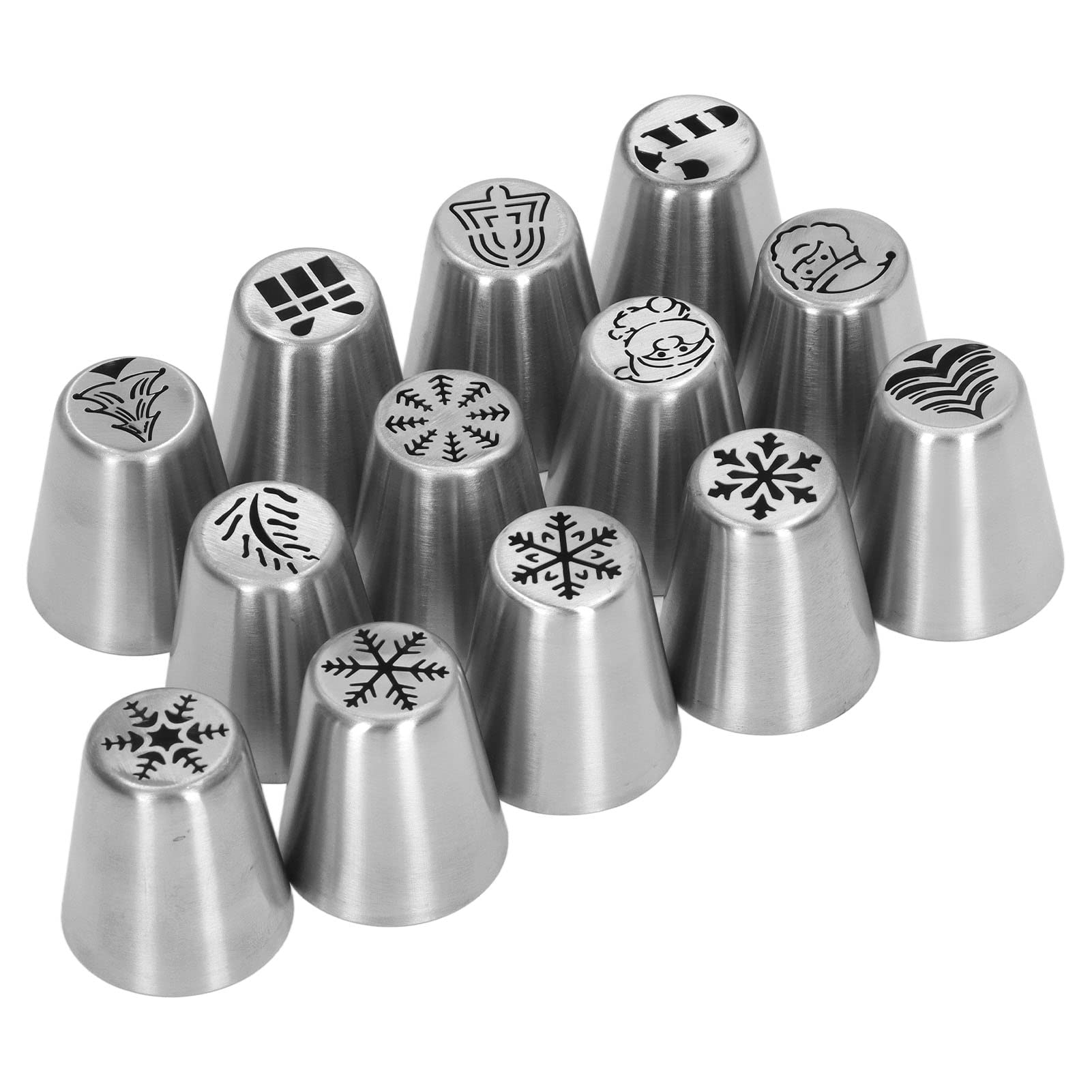 Christmas Cake Decorating Tips 13pcs | Stainless Steel Frosting Nozzles for Cupcakes/Cookies/DIY Baking | Snowflake, Tree, Bell Designs