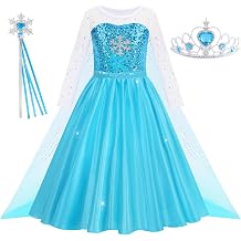 Aolliya Princess Dresses for Girls Sparkling Sequin Princess Costume | Blue Princess Dress up With Long Cape and Accessories, for Halloween Birthday Party Cosplay, 3-10 Years