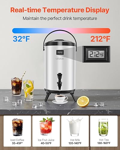 Miniatura 2 de VEVOR Dispensador de bebidas aislado, servidor térmico de bebidas de acero inoxidable de 3.2 galones/12L con espiga y pantalla de temperatura