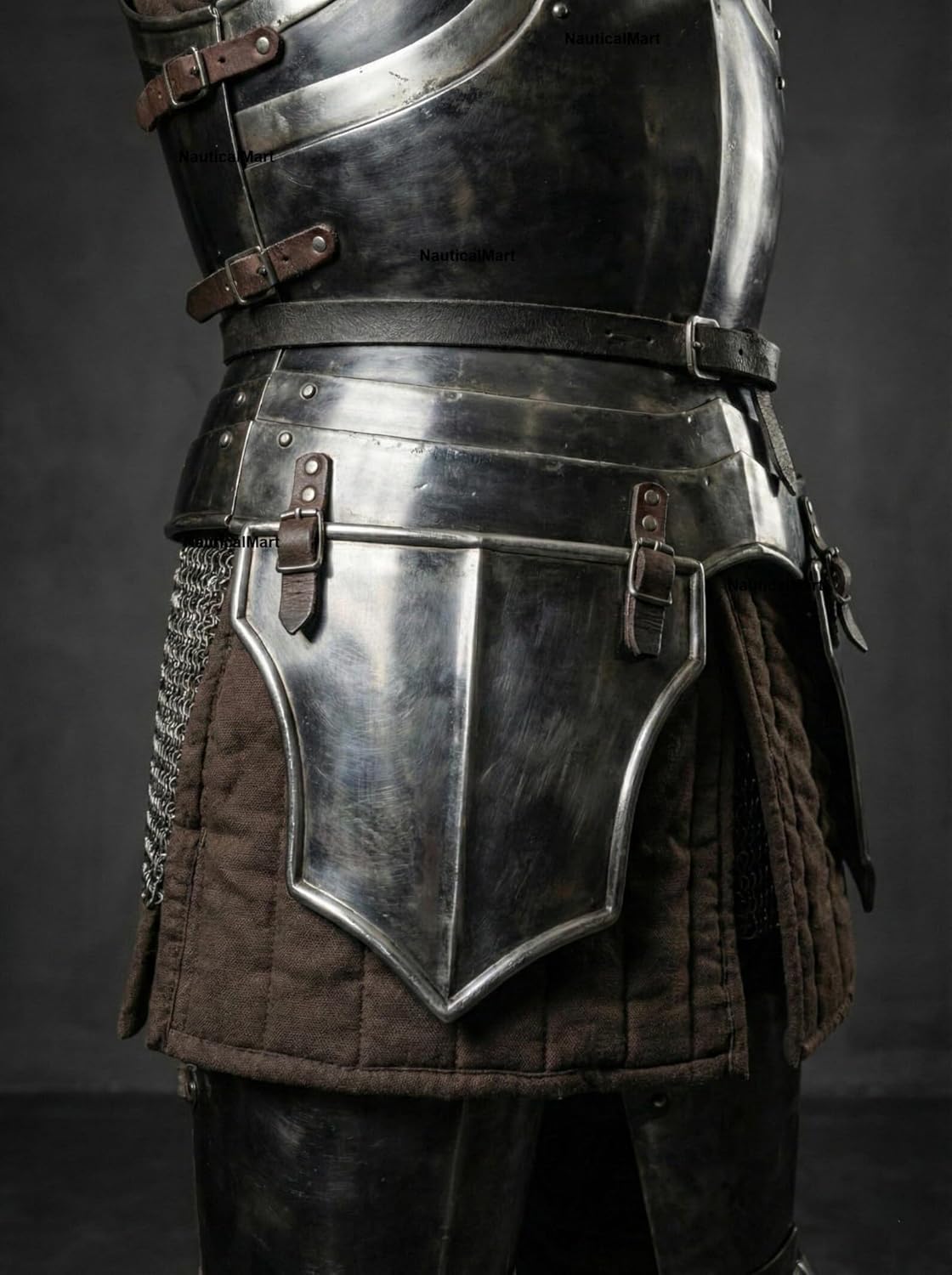 Medieval Full Body Barbuta Armor Suit- Black and Silver Knight Armor Costume 18 Gauge Steel Barbuta Helmet, Pauldrone, Arm Bracers, Gauntlets, Leg Set Combat Armour for LARP, Cosplay, & Reenactments"