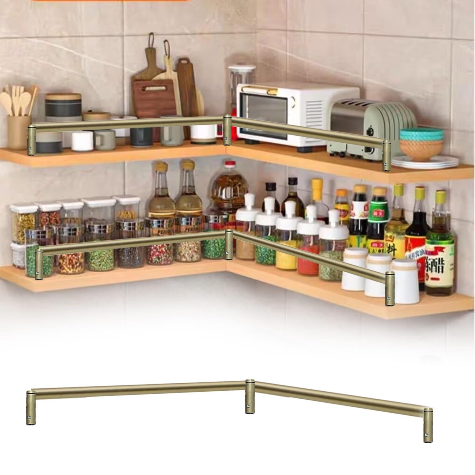 Antique Gold Gallery Rails for Shelves, Decorative Kitchen Shelf Rail with Center Connectors Support, Aluminum Tipping Rail 2 24 10 12 36 inch(11.5inch/29cm)