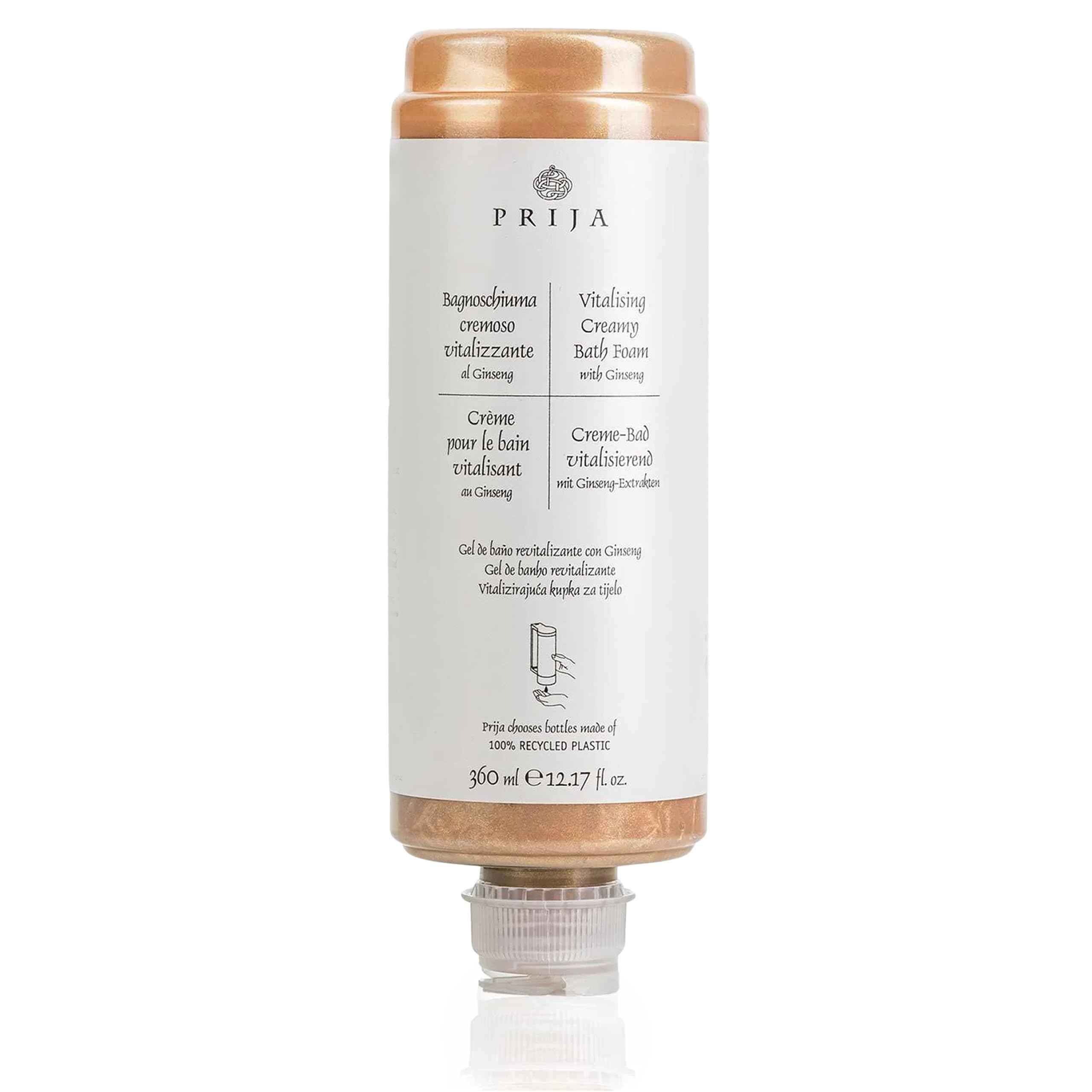 PRIJA Odżywczy płyn do kąpieli z drobinkami złota, kremowa pianka, żeń-szeń, wkład do dozownika 360 ml (6x360ml, Żeń-szeń)