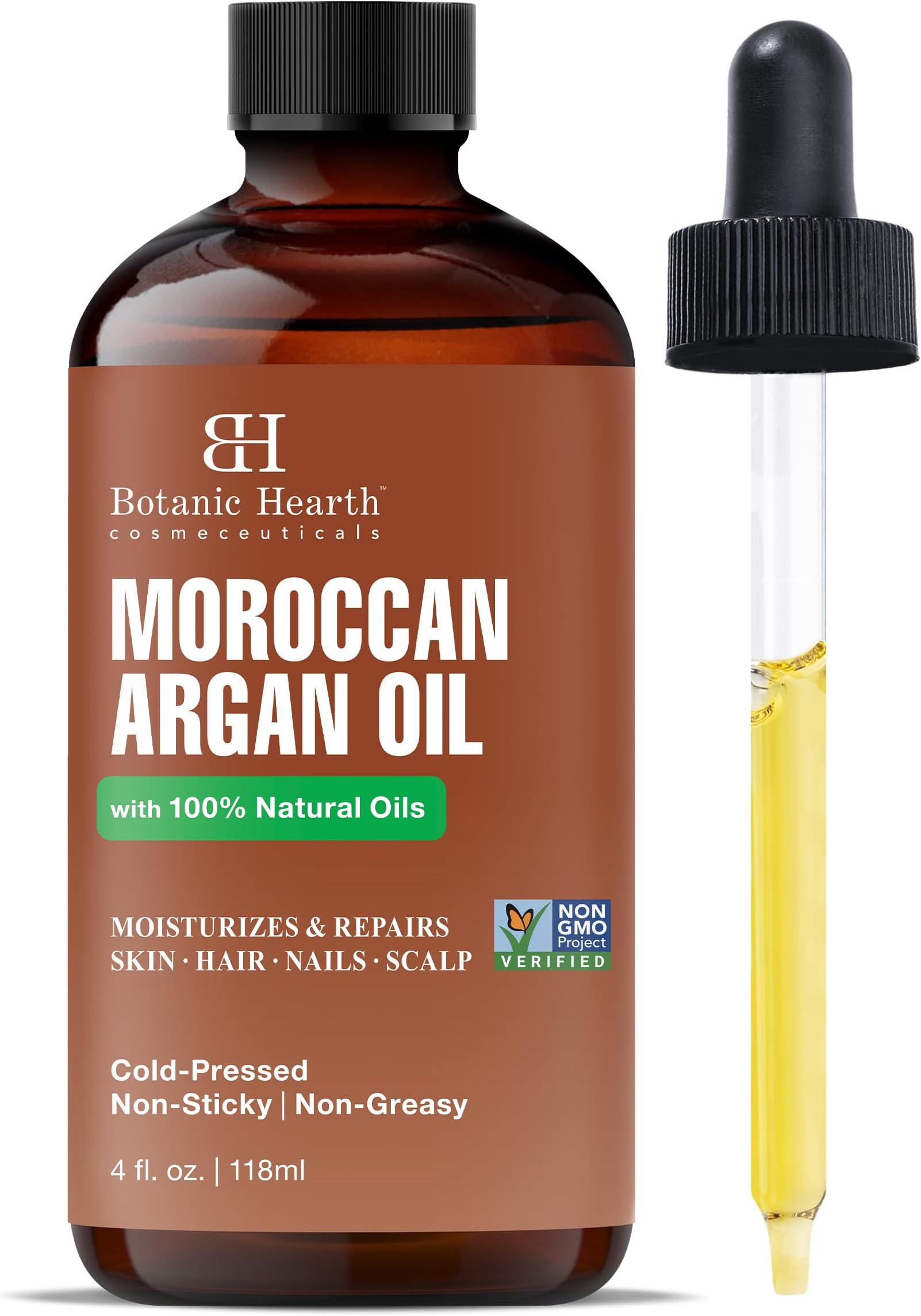 Botanic Hearth Moroccan Argan Hair Oil 4 Fl Oz (118 ml) | Scalp Treatment for Hair Loss, Dry & Frizzy Hair Repair, Deep Nourishing Oil for All Hair Types | 100% Natural and Vegan