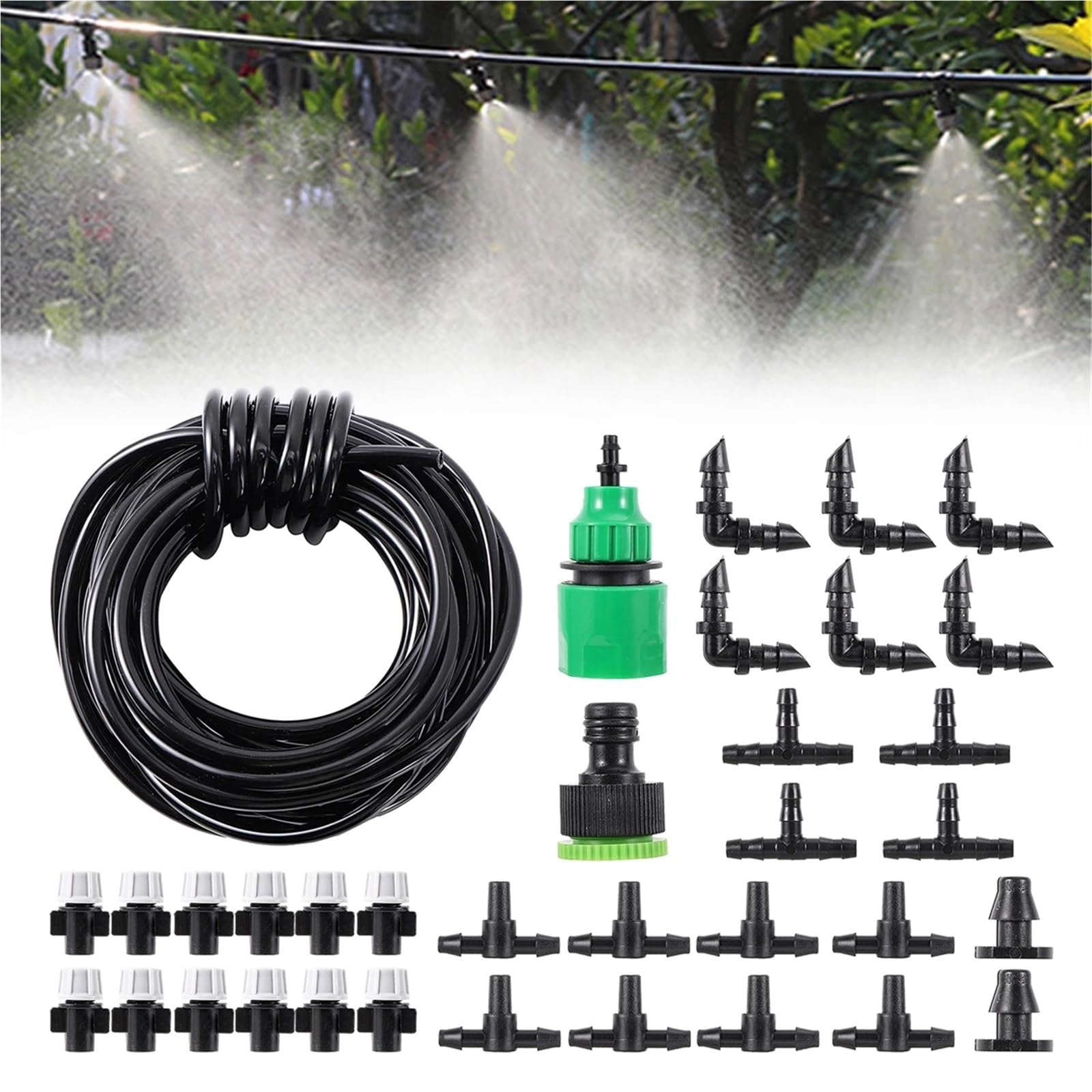 Kit de atomización de jardín con Manguera de 4/7 mm, 5 m/10 m/20 m, for invernaderos, paisajismo, riego por Goteo, refrigeración, eliminación de Polvo, Accesorios(20m 4I7mm Hose Kit)