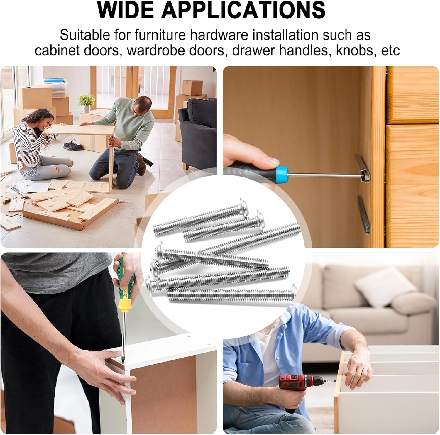 Twidec/130PCS M4 Cabinet Pulls Knobs Screws Assortment Kit,25/30/35/40/45/50mm Metal Phillips Machine Screw Pan Washer Head for Cabinet Drawer Closet Handle Install