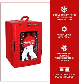 Coca Cola Mini Fridge - Refrigerator for Bedroom Office, Portable Table Top Beverage Cooler, 12V 110V Refrigerador For Drinks, Soda, Wines, Use In Car, Outdoor, Patio, 28 Can