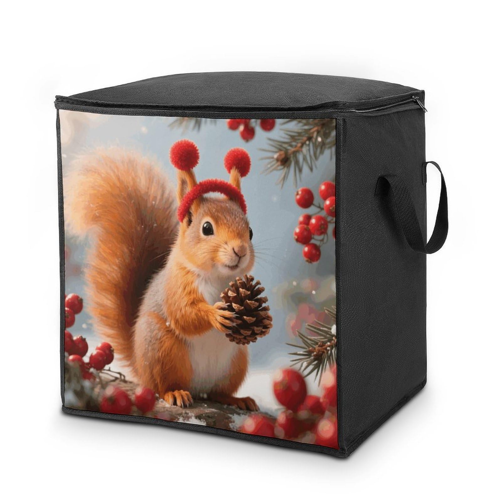Squirrel Large Storage Bags with Zippered Storage Organizers Bag Clothes Storages Bins with Lids Foldable Storages Containers with Reinforced Handles for Blanket Bedding
