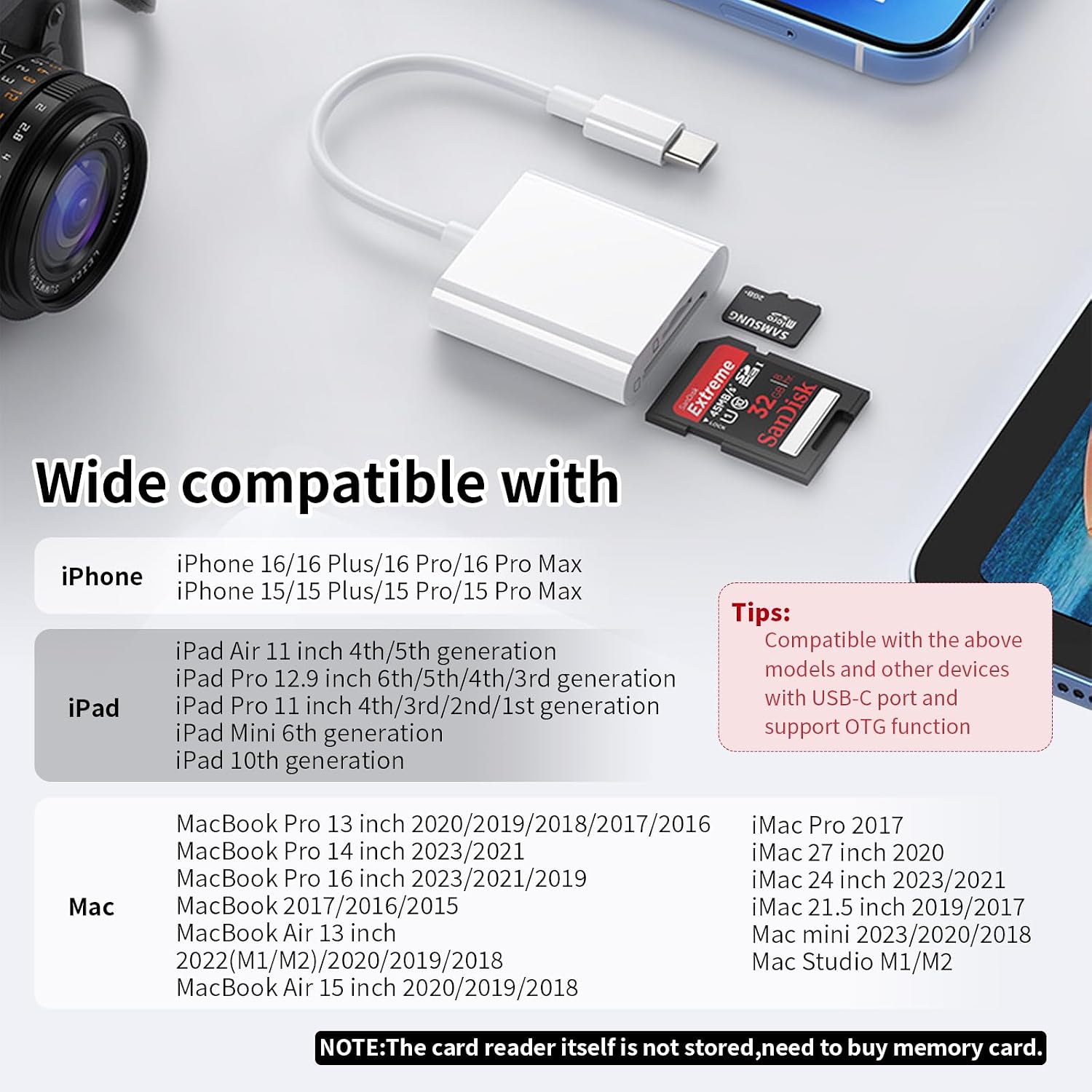 MaxRenard SD Card Reader for iPhone,sd card reader usb c & micro sd card reader,Digital camera adapter to iphone,Memory card reader,Type c sd card adapter for SDHC SDXC MMC Micro & Micro SDXC -2 Slots